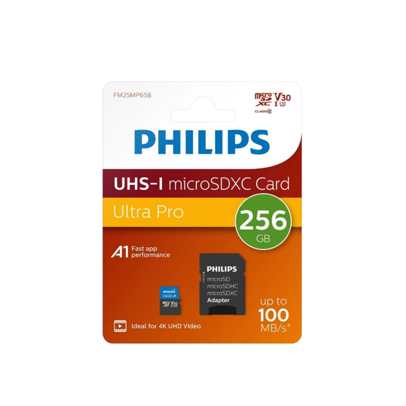 Philips Ultra Pro 256 GB UHS-I U3 Class 10 V30 SD Adaptörlü MicroSDXC Kart