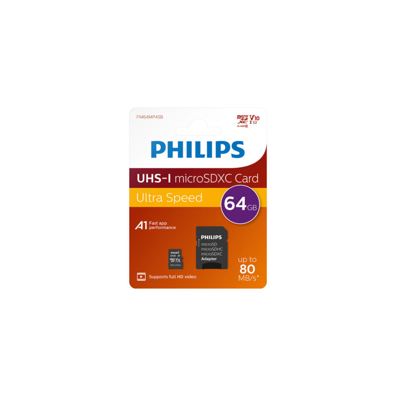 Philips Ultra Speed 64 GB UHS-I U1 Class 10 V10 SD Adaptörlü MicroSDXC Kart