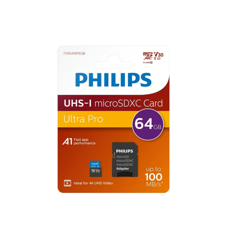Philips Ultra Pro 64 GB UHS-I U3 Class 10 V30 SD Adaptörlü MicroSDXC Kart