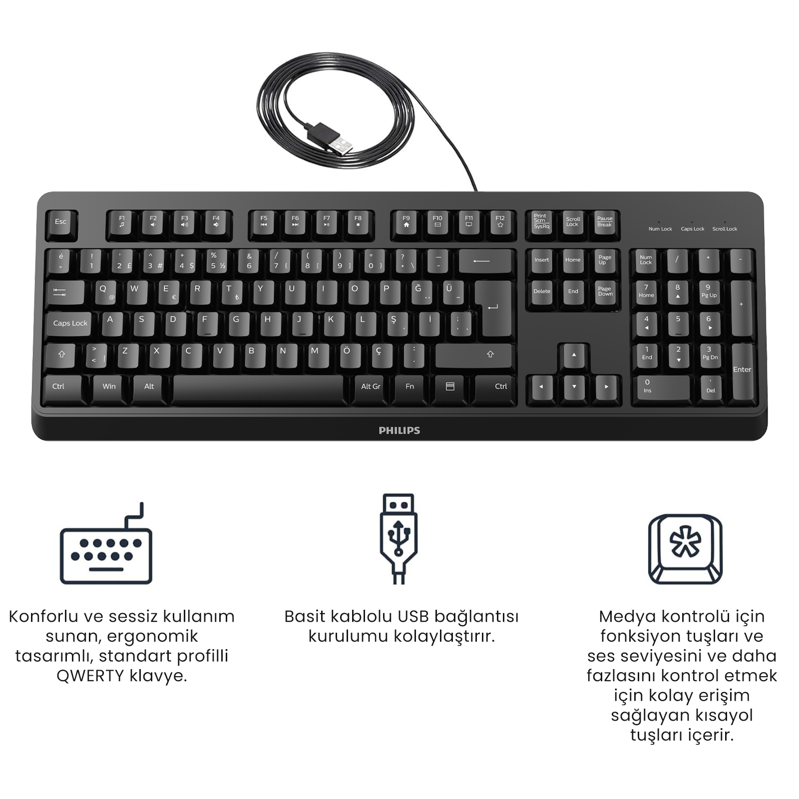 Philips SPK6207 Kablolu Türkçe Q Klavye Siyah - Görsel 2