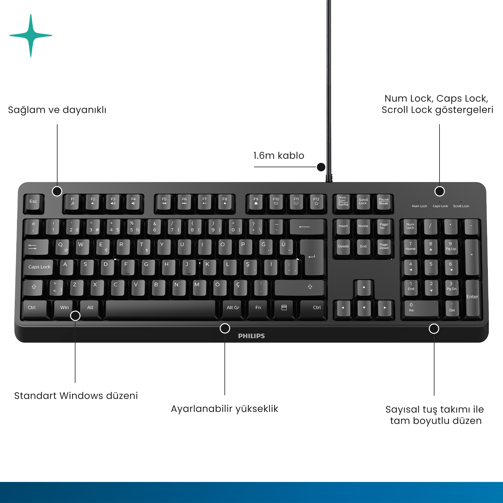 Philips SPK6207 Kablolu Türkçe Q Klavye Siyah - Görsel 5