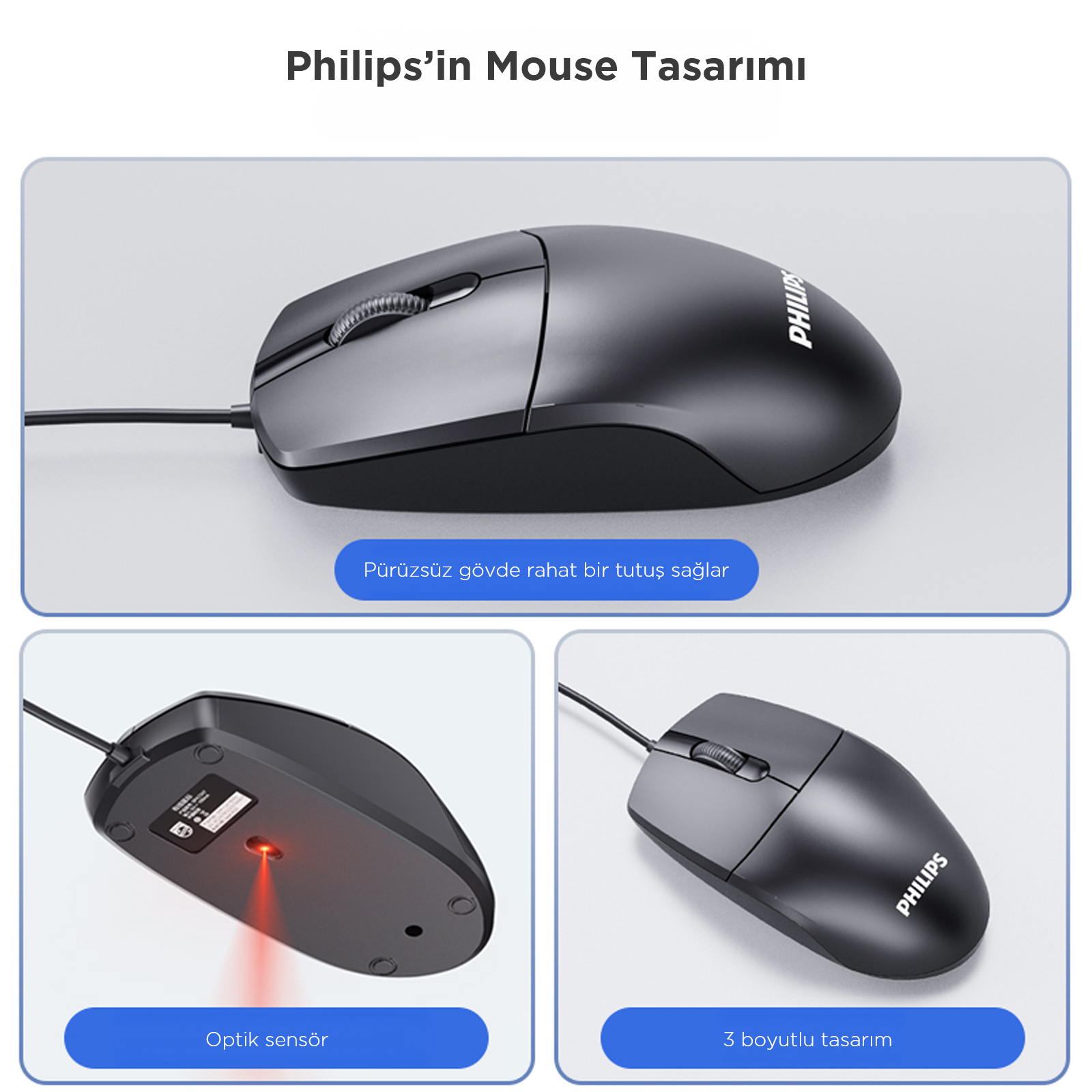 Philips SPT6247 Kablolu Türkçe Q Klavye ve Mouse Seti Siyah - Görsel 18