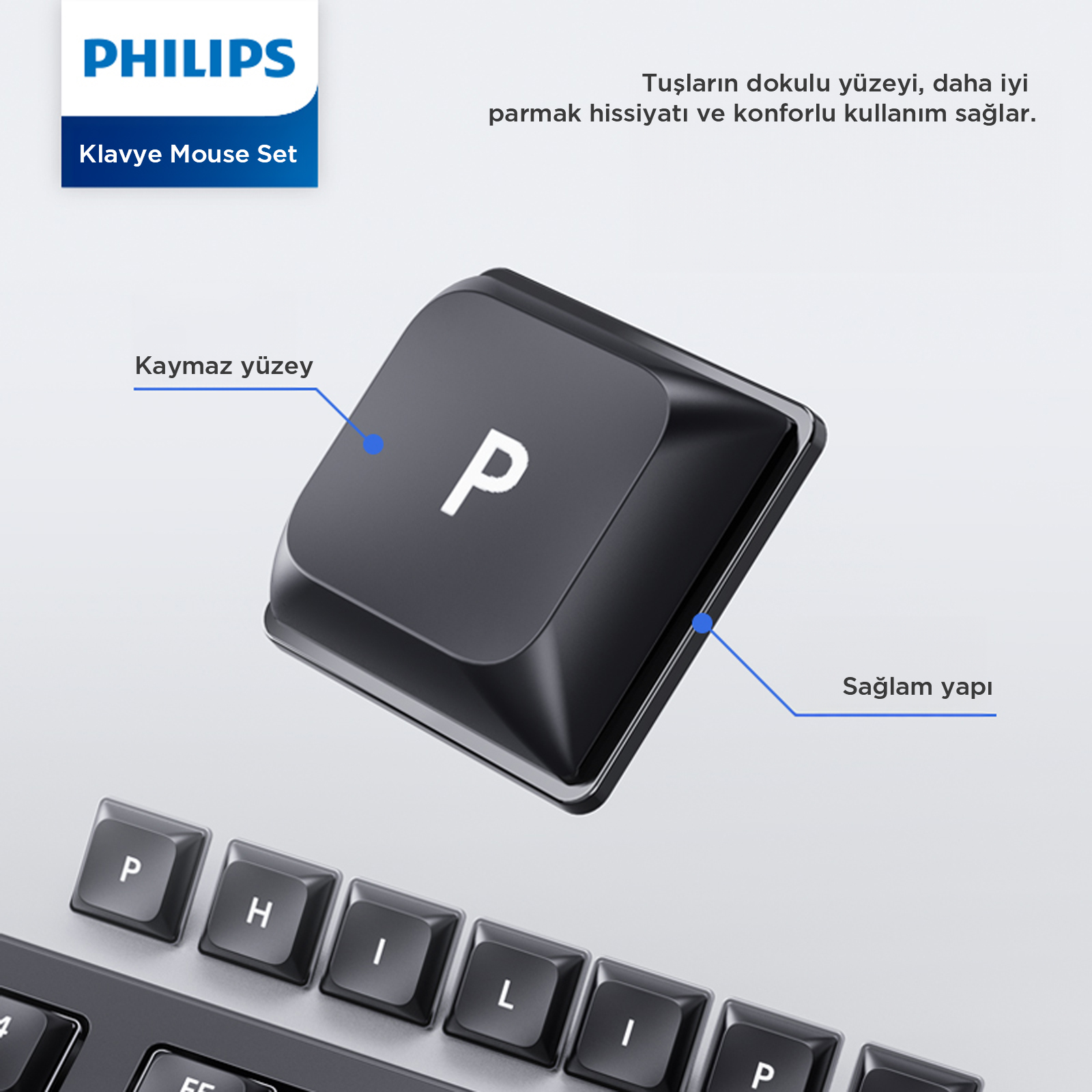 Philips SPT6247 Kablolu Türkçe Q Klavye ve Mouse Seti Siyah - Görsel 14