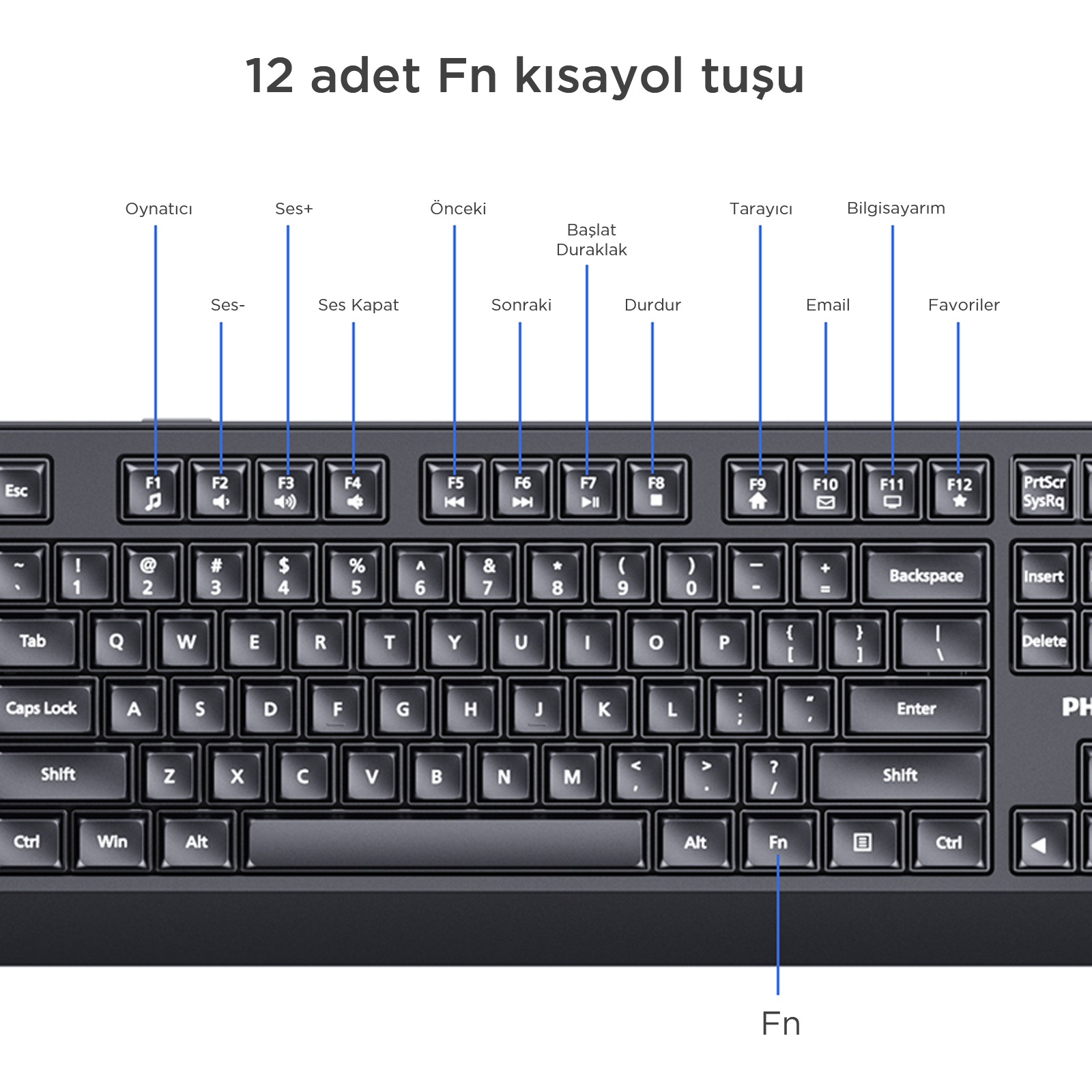 Philips SPT6247 Kablolu Türkçe Q Klavye ve Mouse Seti Siyah - Görsel 15