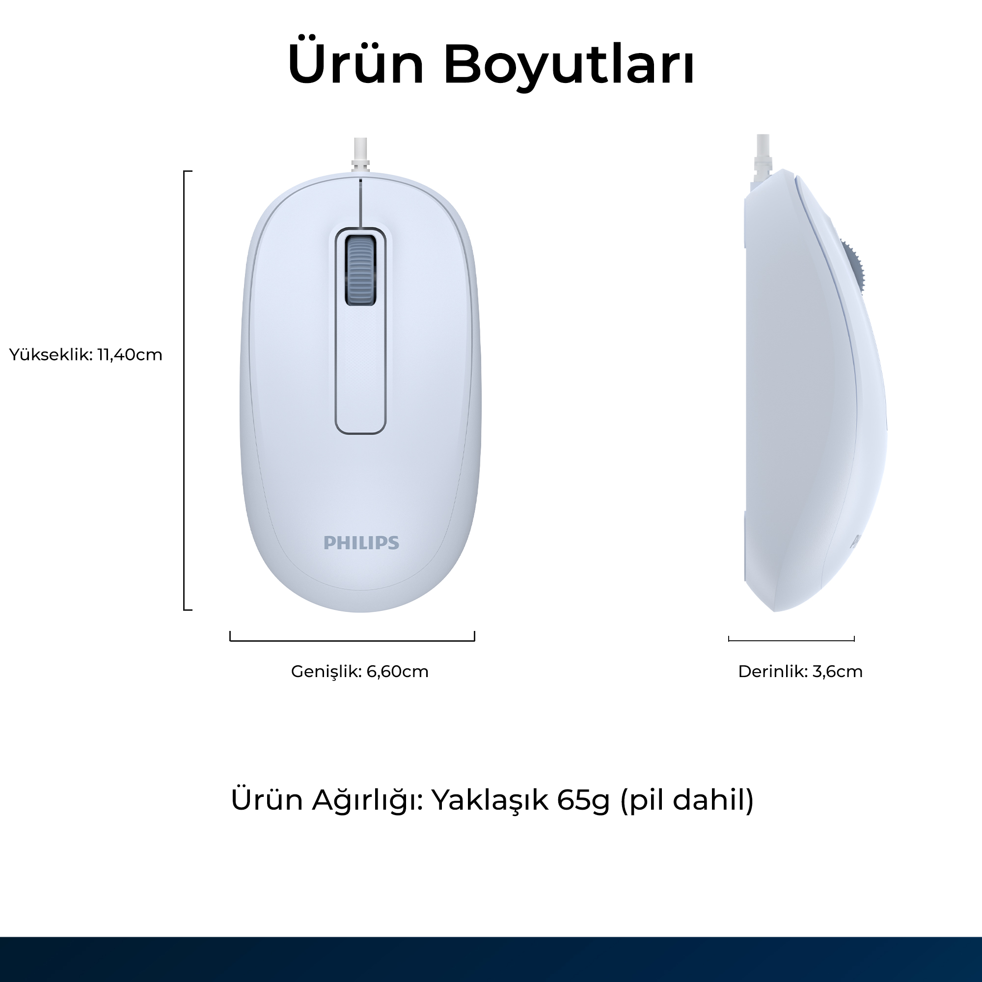 Philips SPK7238 USB Kablolu 1200DPI 3 Tuşlu Optik Mouse Açık Mavi - Görsel 10