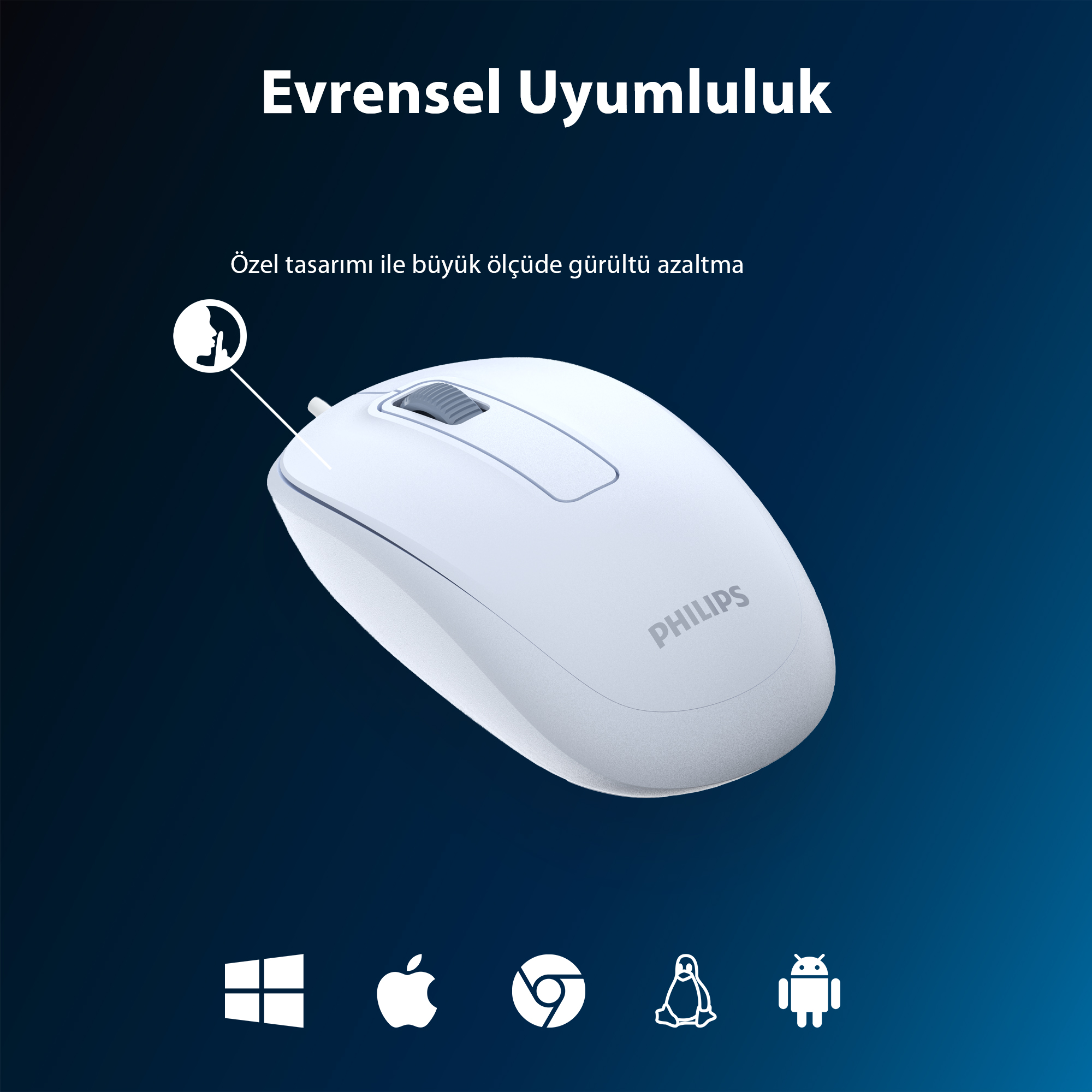Philips SPK7238 USB Kablolu 1200DPI 3 Tuşlu Optik Mouse Açık Mavi - Görsel 8
