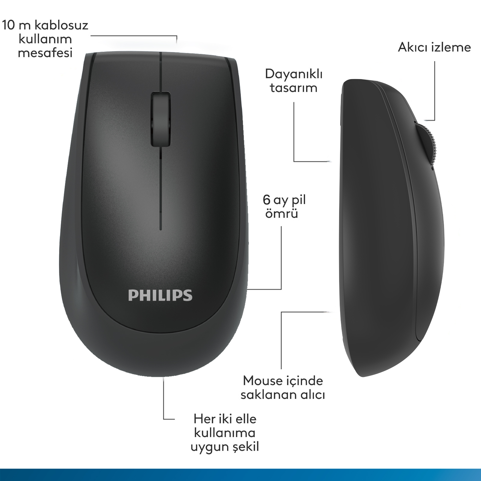 Philips SPK7317 Kablosuz 1600DPI 3 Tuşlu Optik Mouse Siyah - Görsel 13
