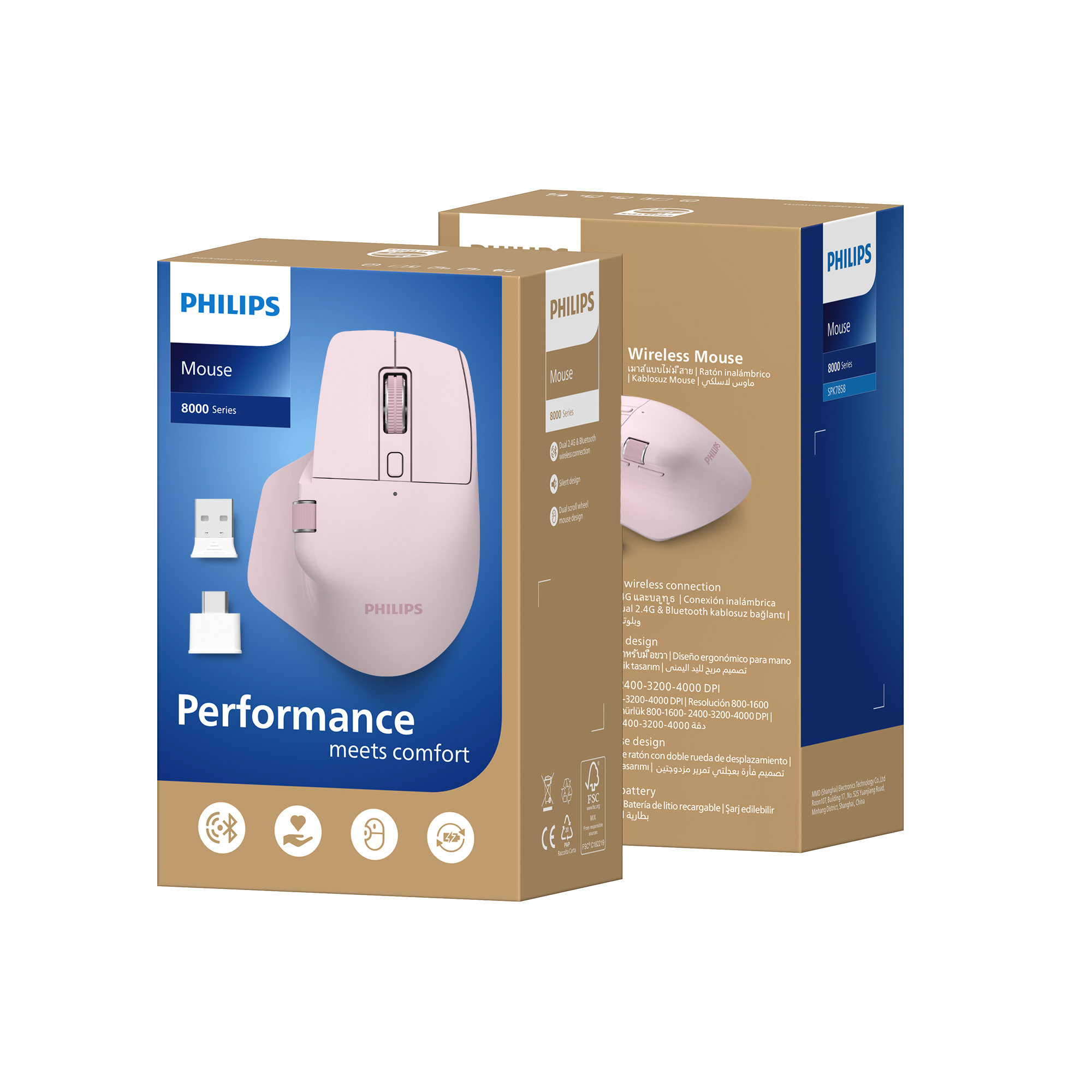 Philips SPK7858 Bluetooth Kablosuz Çift Modlu 4000DPI 7 Tuşlu Optik Mouse Pembe - Görsel 7