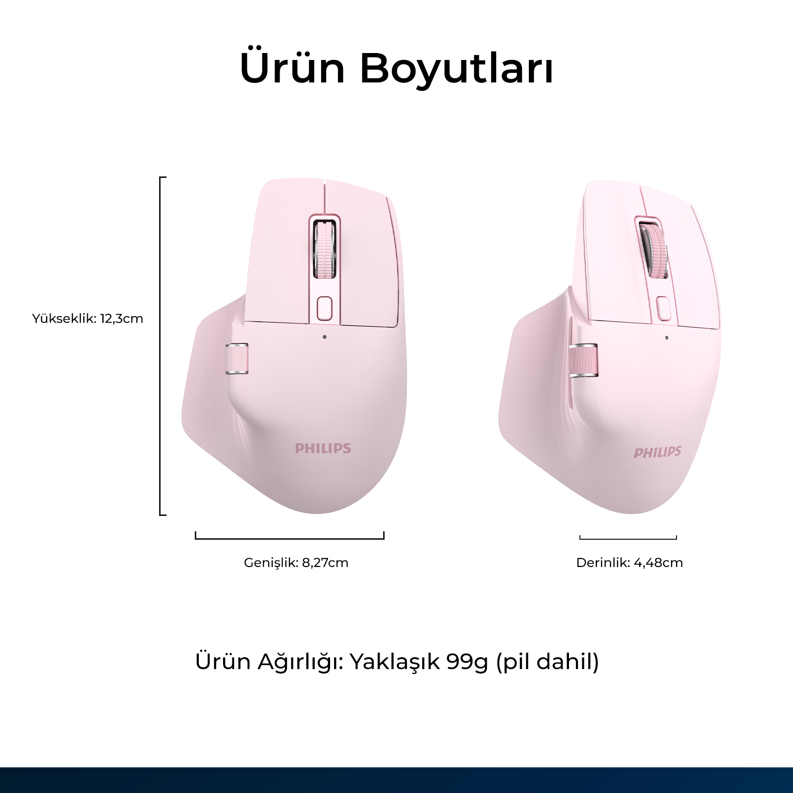 Philips SPK7858 Bluetooth Kablosuz Çift Modlu 4000DPI 7 Tuşlu Optik Mouse Pembe - Görsel 9