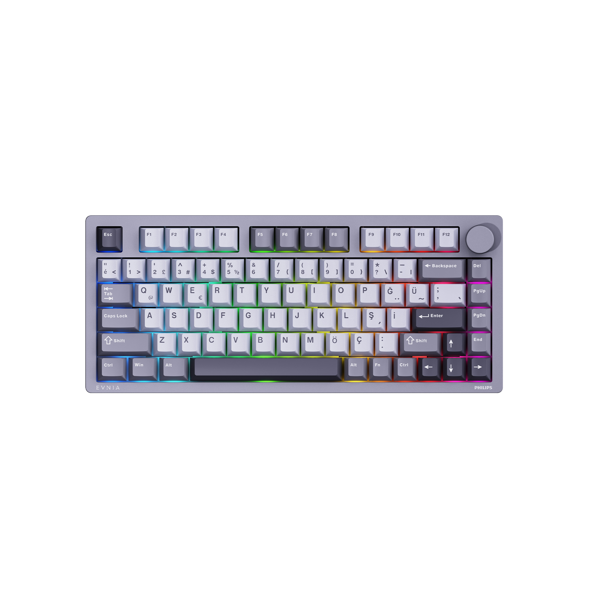 Philips EVNIA SPK8618 Mekanik RGB 81 Tuş USB/Bluetooth/2.4G Kablosuz Oyuncu Klavyesi Gri