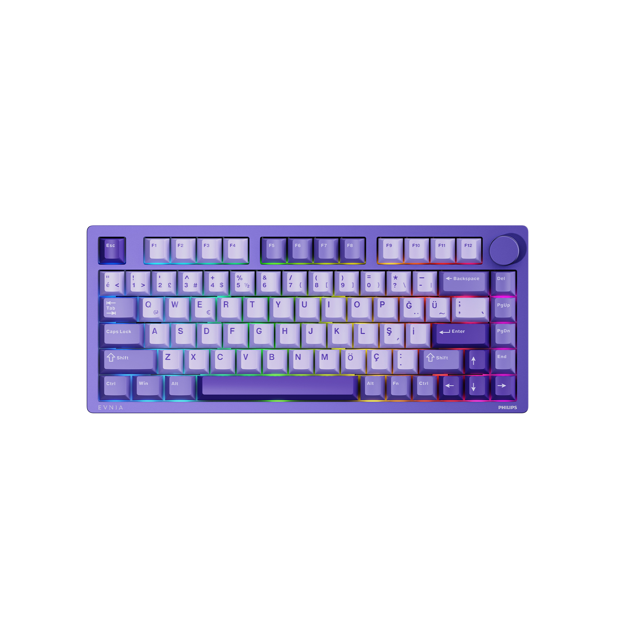 Philips EVNIA SPK8618 Mekanik RGB 81 Tuş USB/Bluetooth/2.4G Kablosuz Oyuncu Klavyesi Mor