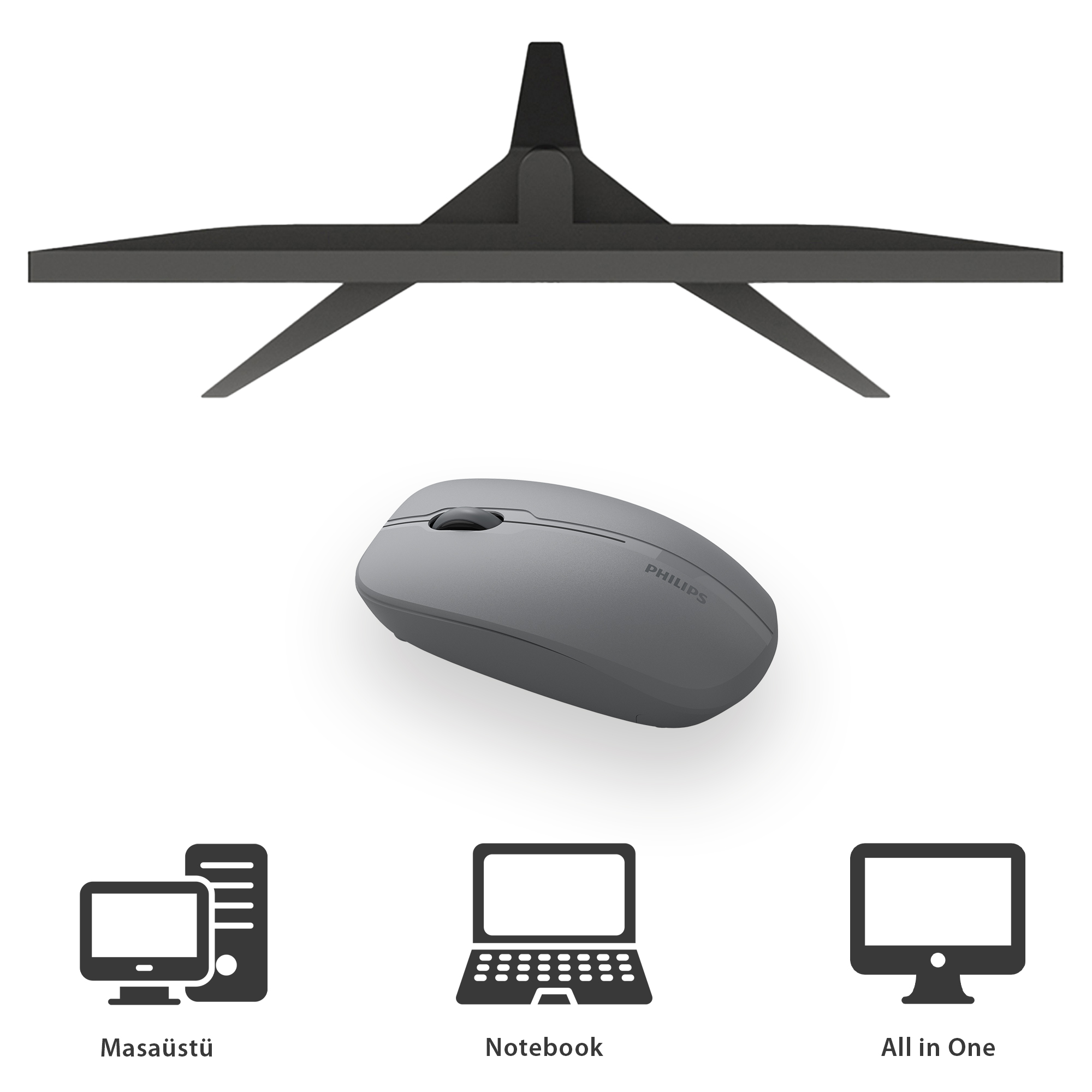 Philips SPK7418 Kablosuz Bluetooth 1600DPI 4 Tuşlu Optik Sessiz Mouse Gri - Görsel 10