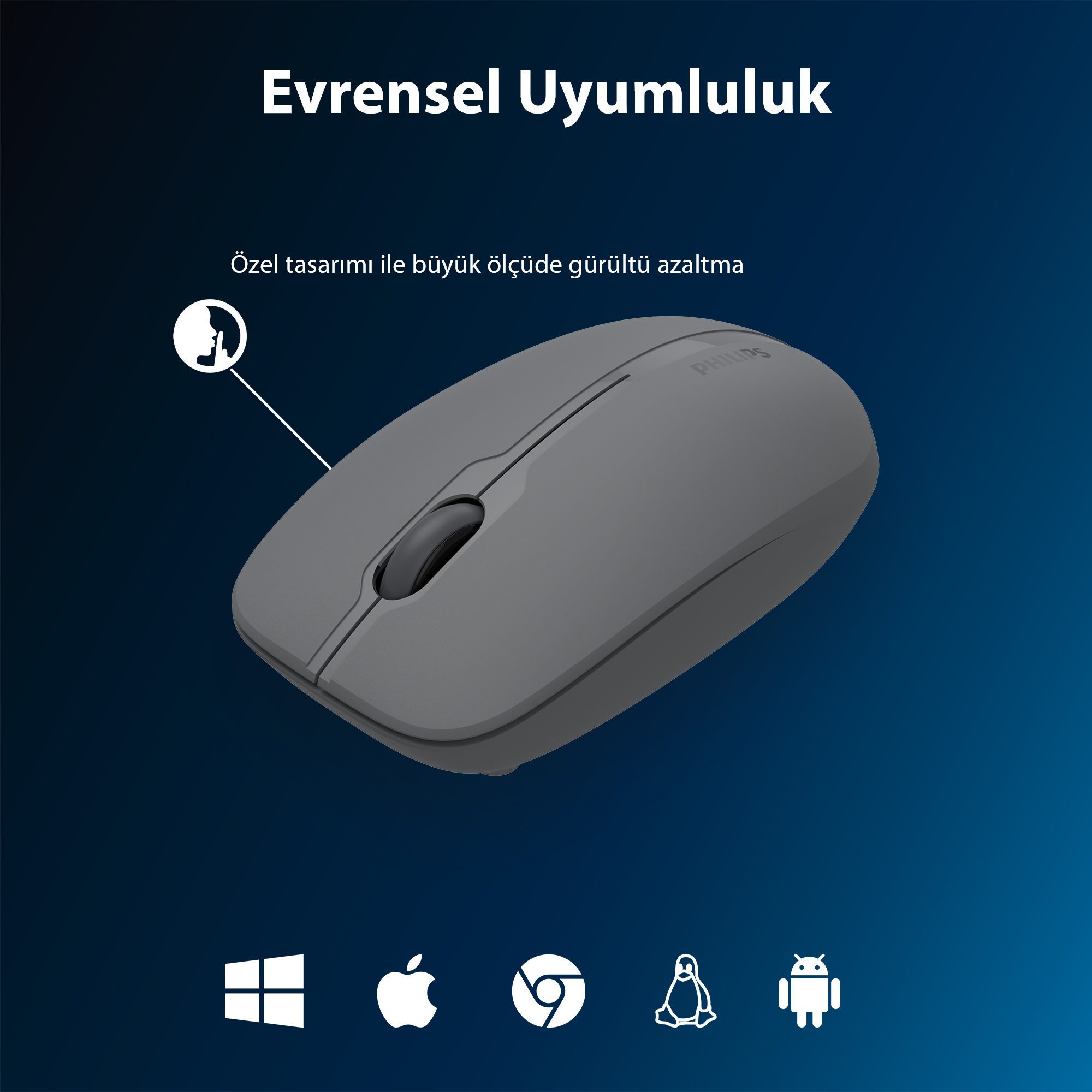 Philips SPK7418 Kablosuz Bluetooth 1600DPI 4 Tuşlu Optik Sessiz Mouse Gri - Görsel 9
