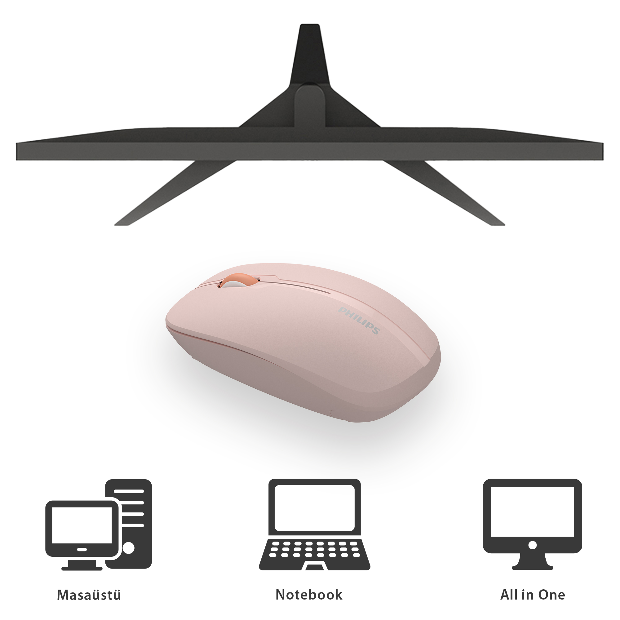 Philips SPK7418 Kablosuz Bluetooth 1600DPI 4 Tuşlu Optik Sessiz Mouse Pembe - Görsel 10