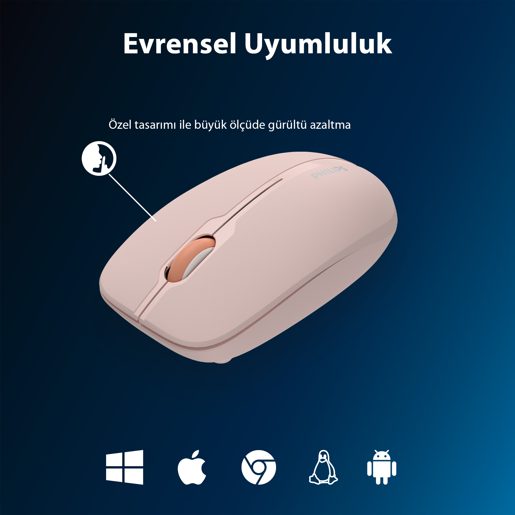 Philips SPK7418 Kablosuz Bluetooth 1600DPI 4 Tuşlu Optik Sessiz Mouse Pembe - Görsel 9