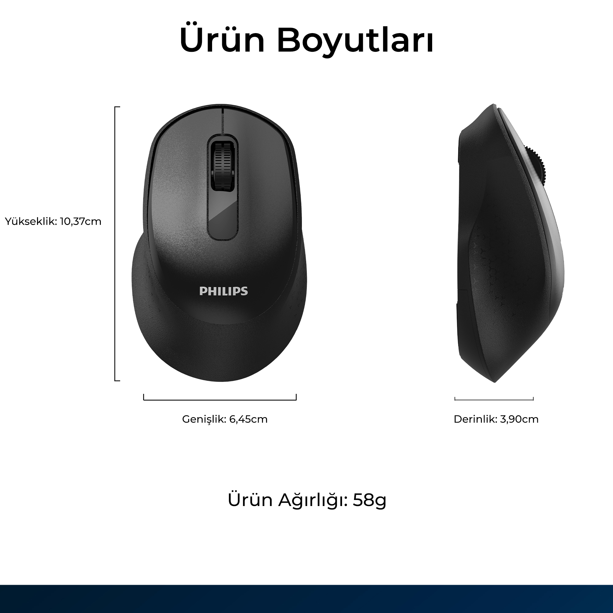 Philips SPK7448 Kablosuz Bluetooth 1600DPI 4 Tuşlu Optik Mouse Siyah - Görsel 10