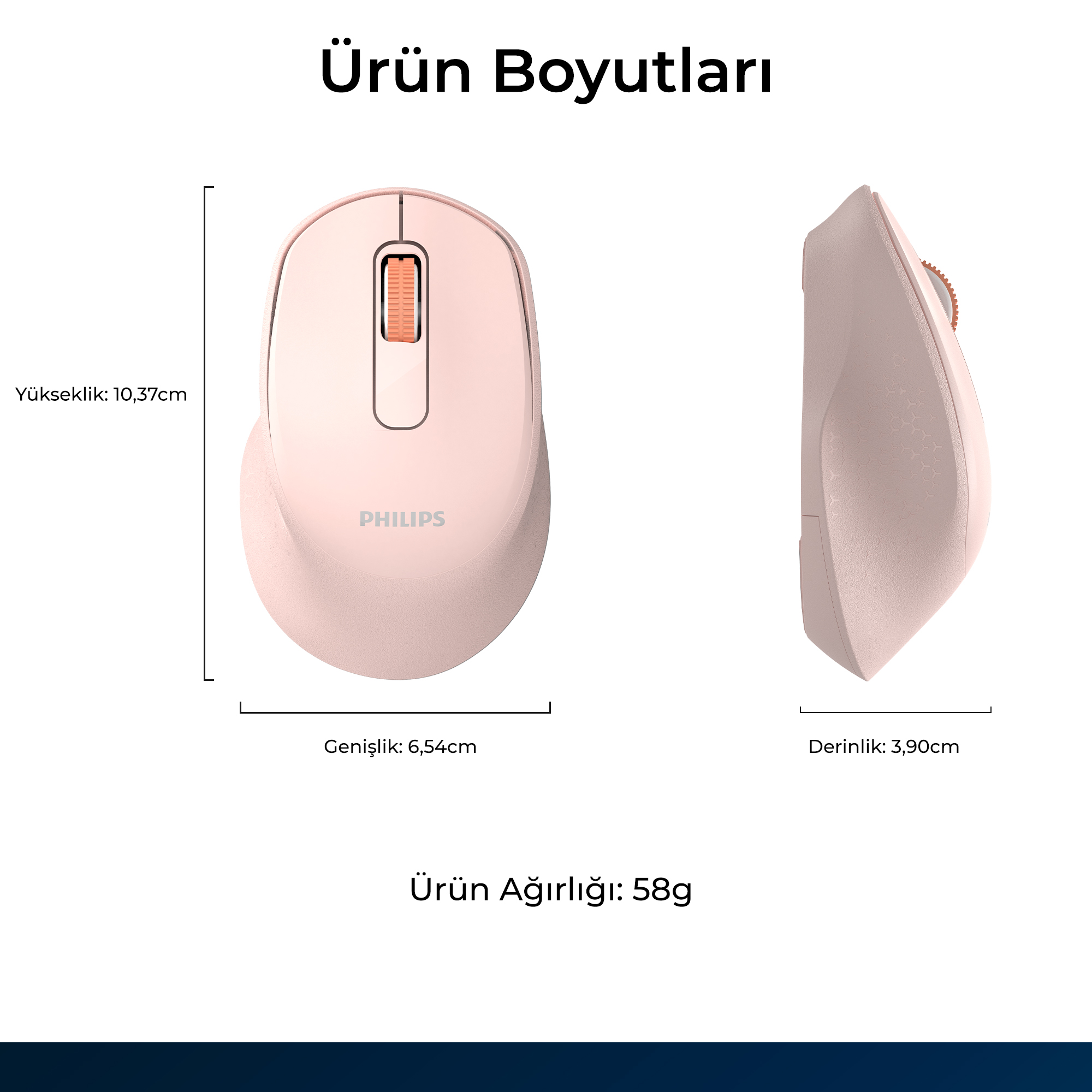 Philips SPK7448 Kablosuz Bluetooth 1600DPI 4 Tuşlu Optik Mouse Pembe - Görsel 10