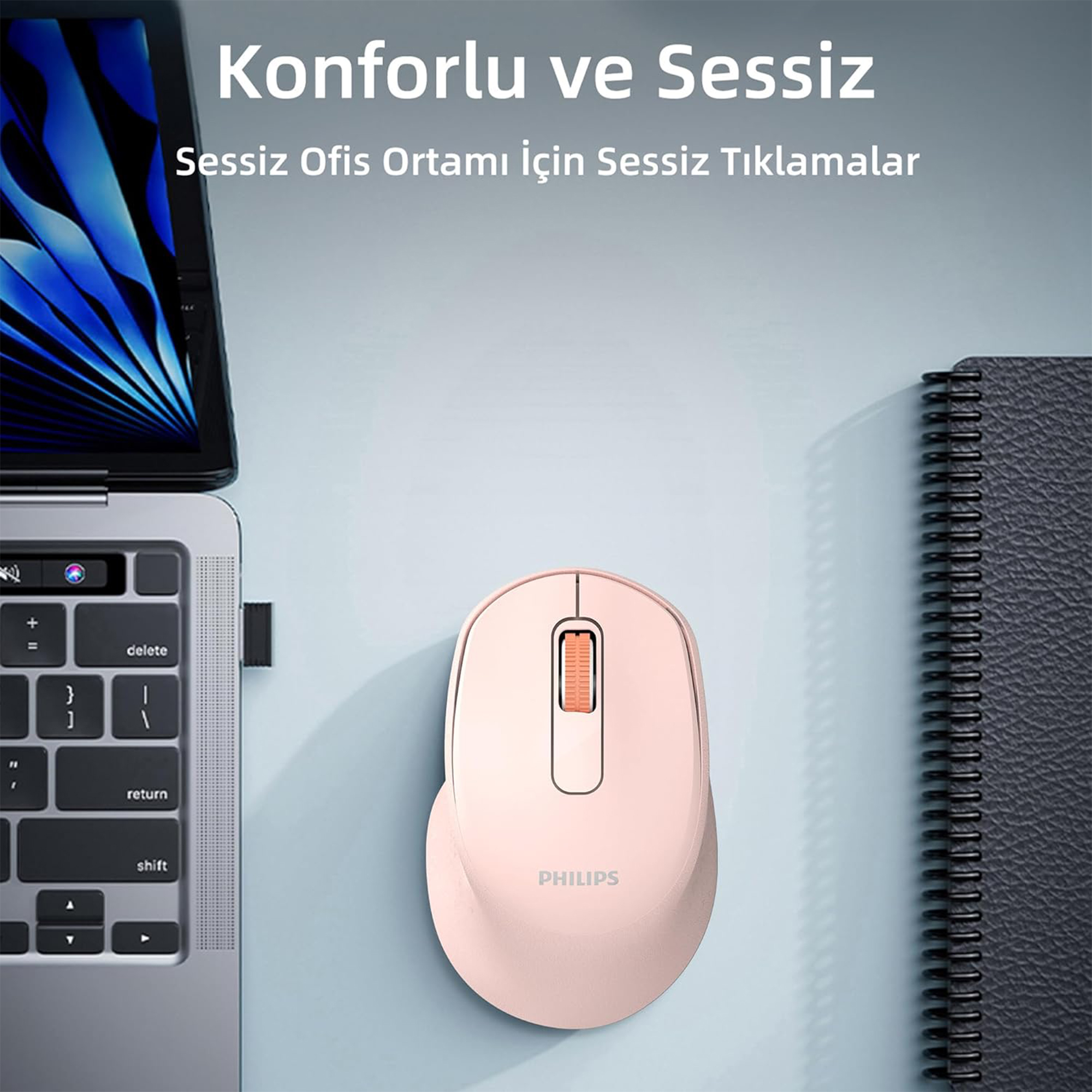 Philips SPK7448 Kablosuz Bluetooth 1600DPI 4 Tuşlu Optik Mouse Pembe - Görsel 12