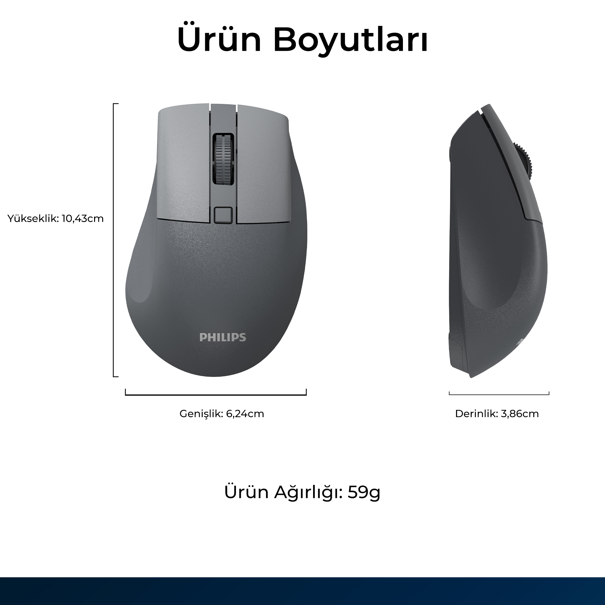 Philips SPK7528 Kablosuz Bluetooth 1600DPI 5 Tuşlu Sessiz Optik Mouse Gri - Görsel 10