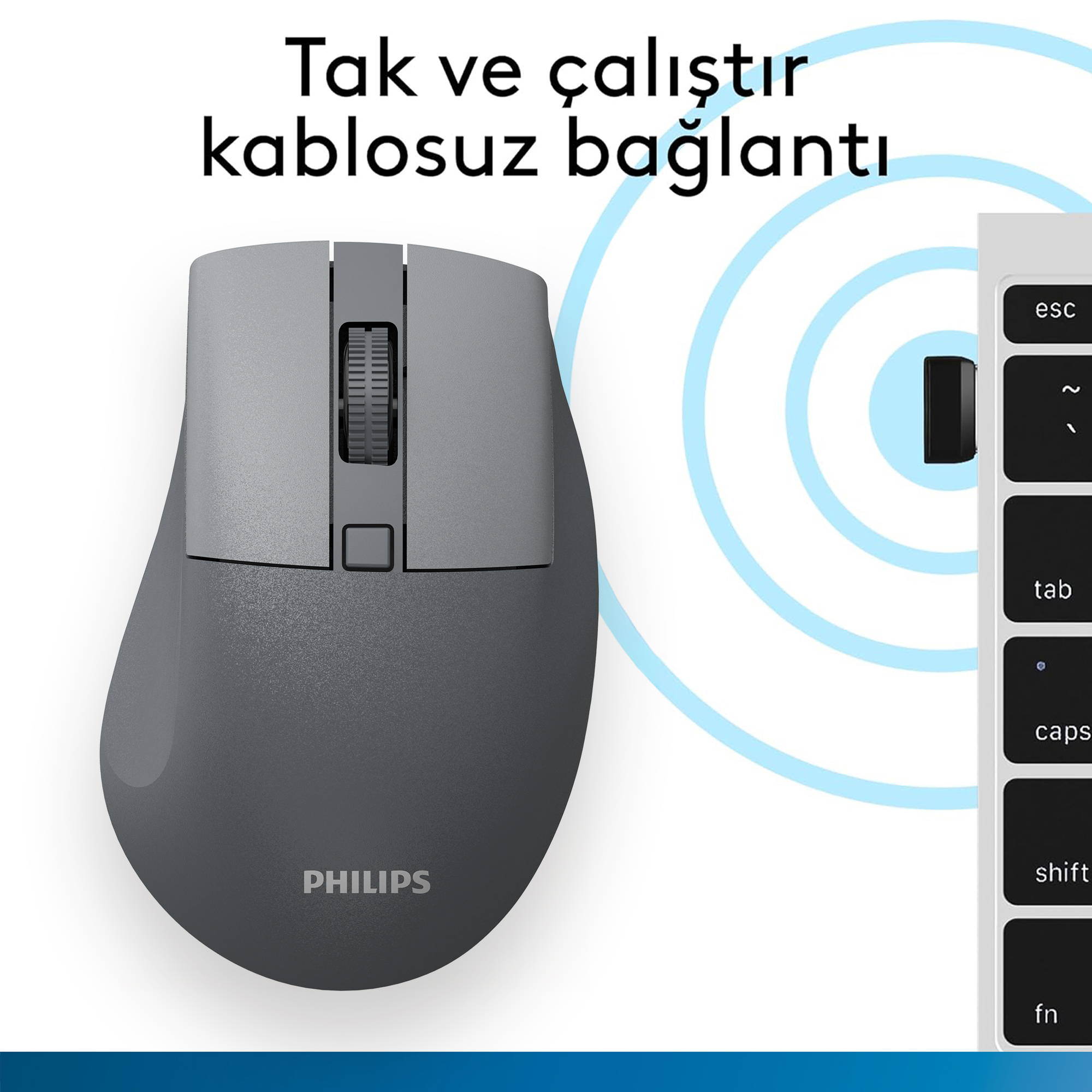 Philips SPK7528 Kablosuz Bluetooth 1600DPI 5 Tuşlu Sessiz Optik Mouse Gri - Görsel 12