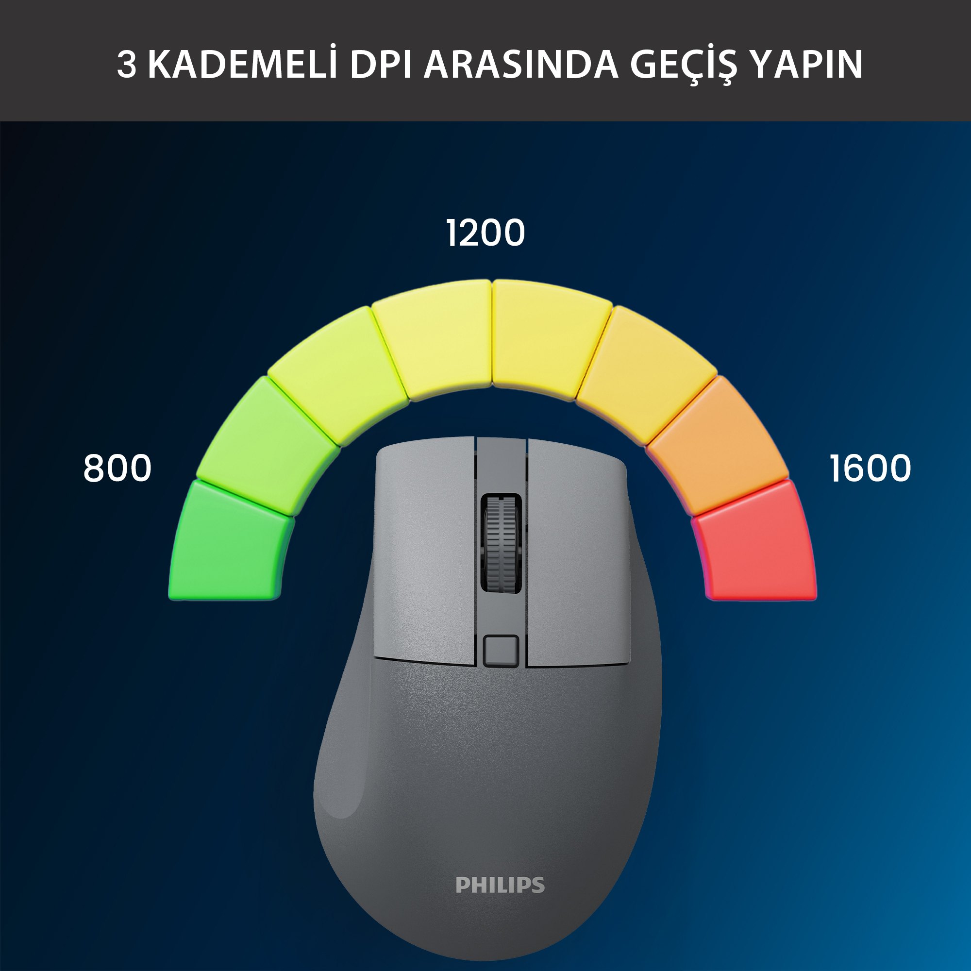 Philips SPK7528 Kablosuz Bluetooth 1600DPI 5 Tuşlu Sessiz Optik Mouse Gri - Görsel 8