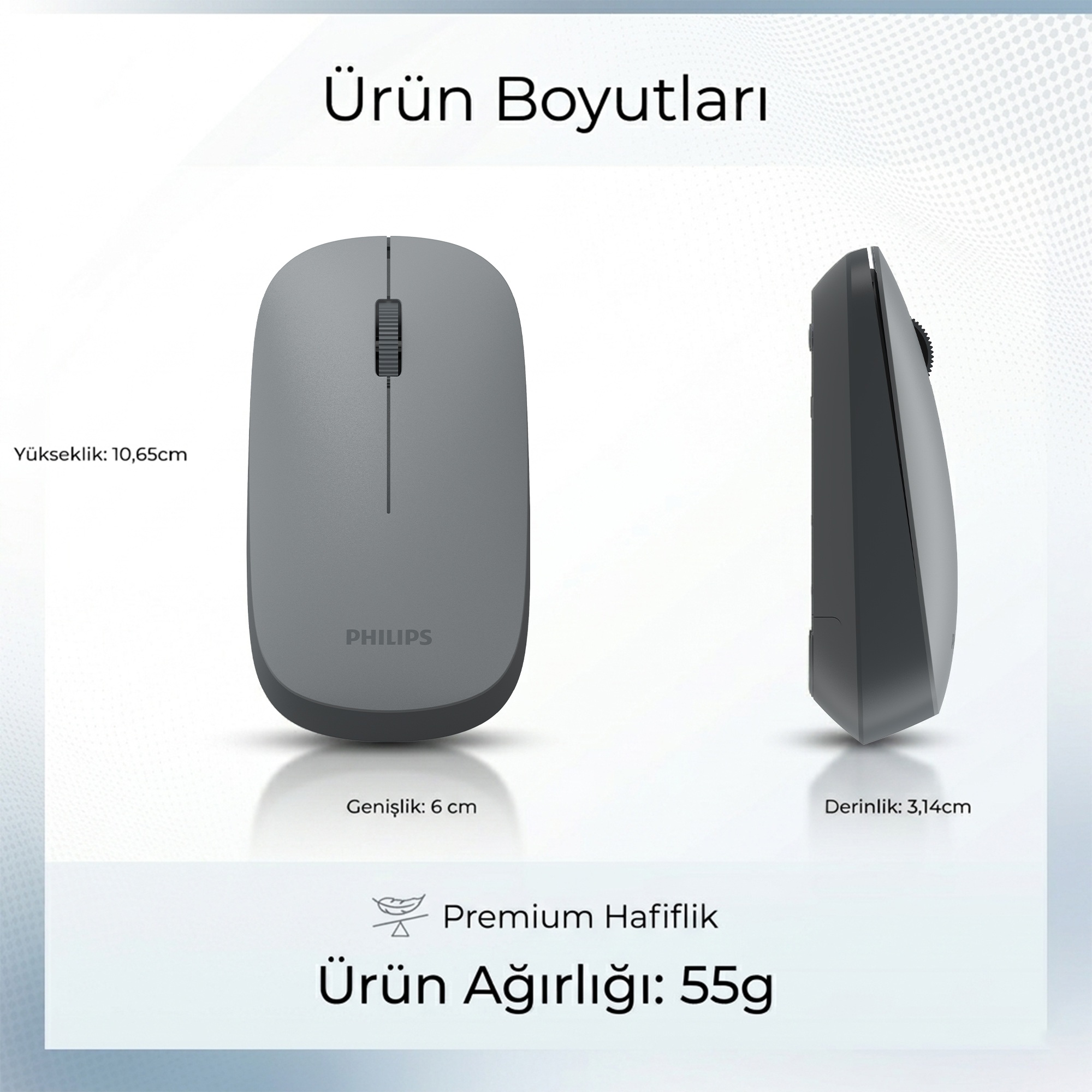 Philips SPK7438 Kablosuz Bluetooth 1600DPI 4 Tuşlu Optik Sessiz Mouse Gri - Görsel 11