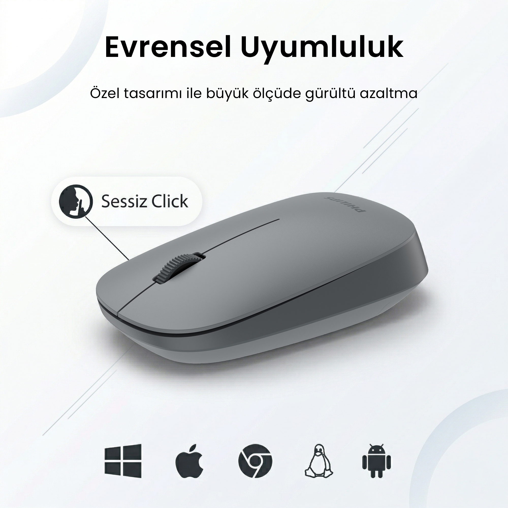 Philips SPK7438 Kablosuz Bluetooth 1600DPI 4 Tuşlu Optik Sessiz Mouse Gri - Görsel 9