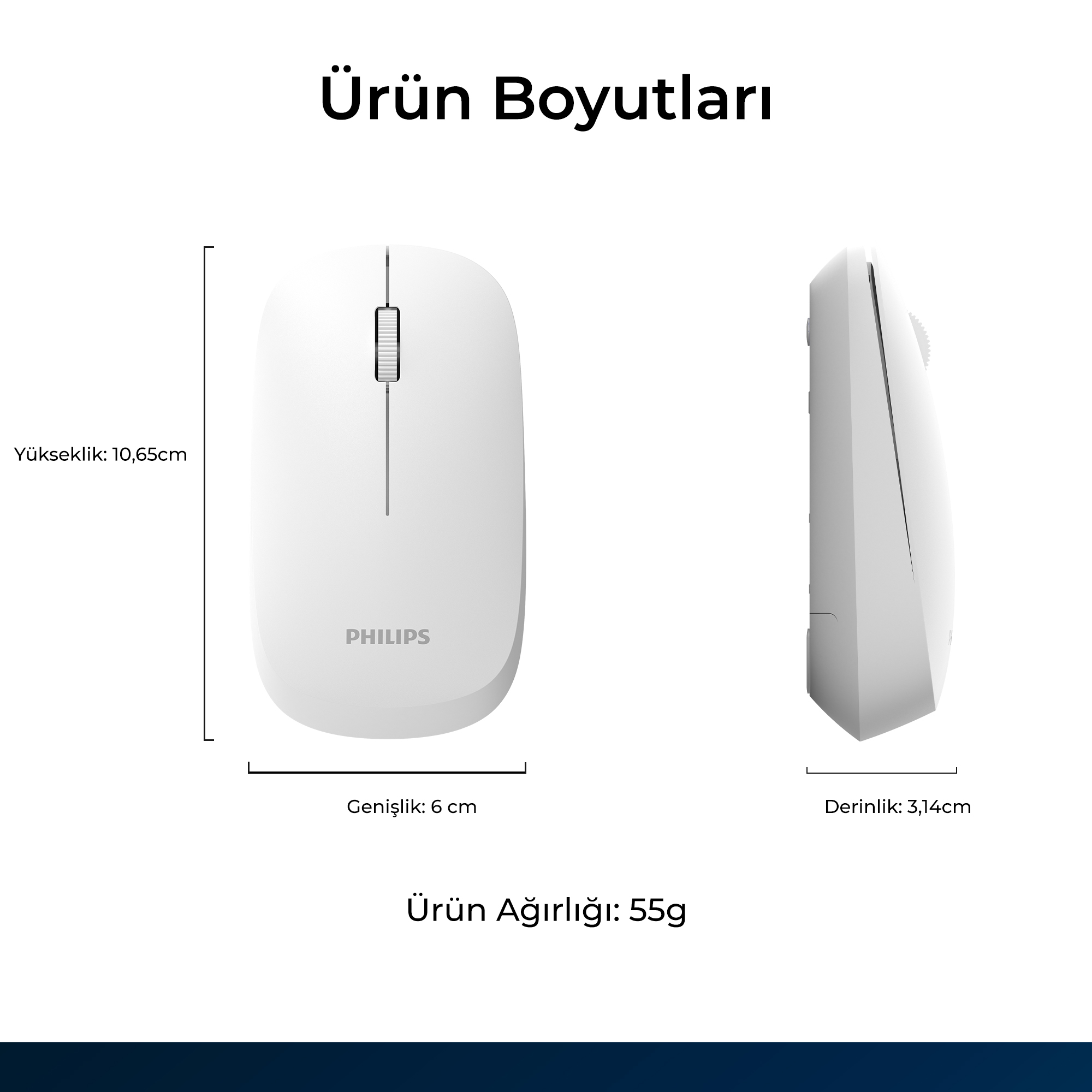 Philips SPK7438 Kablosuz Bluetooth 1600DPI 4 Tuşlu Optik Sessiz Mouse Beyaz - Görsel 11