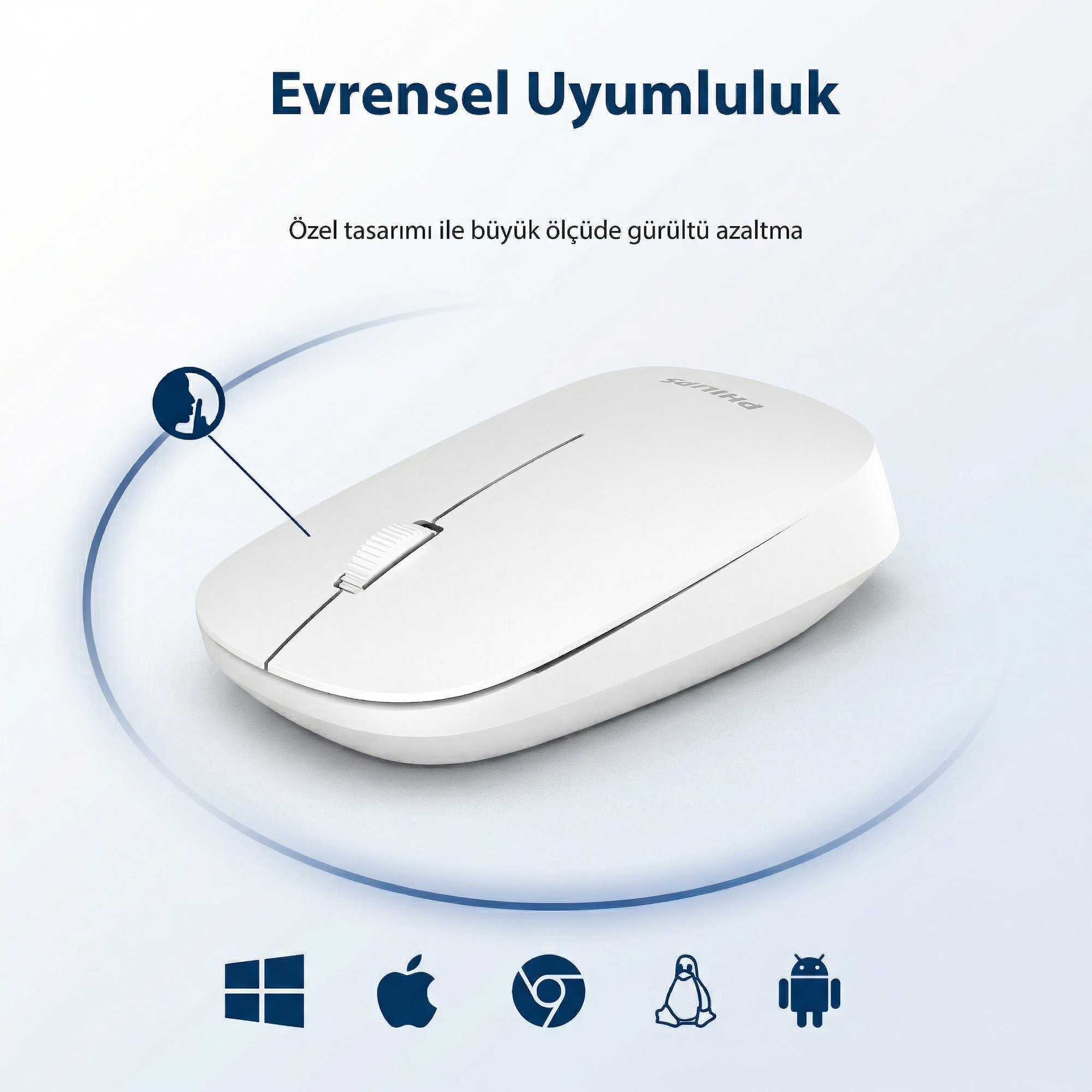 Philips SPK7438 Kablosuz Bluetooth 1600DPI 4 Tuşlu Optik Sessiz Mouse Beyaz - Görsel 9