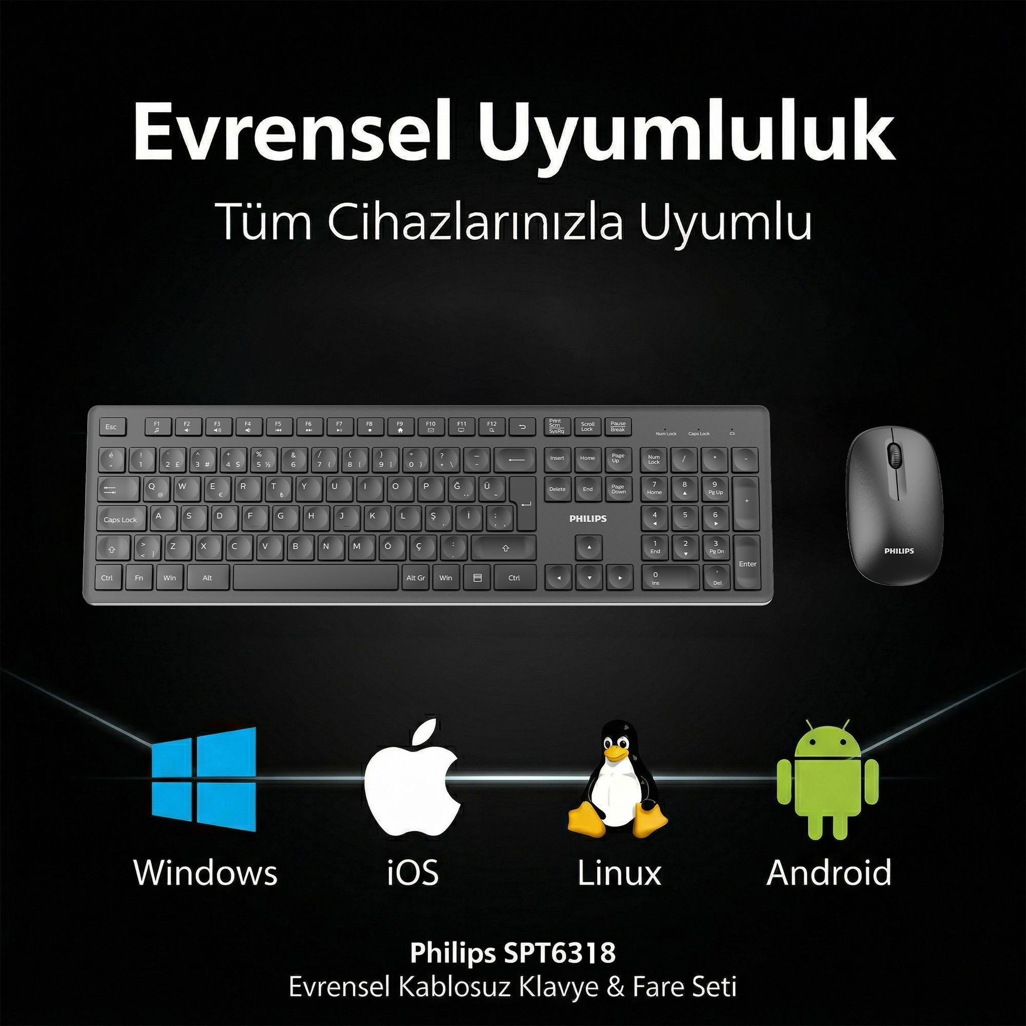 Philips SPT6318 Kablosuz Türkçe Q Klavye ve Mouse Seti Siyah - Görsel 12