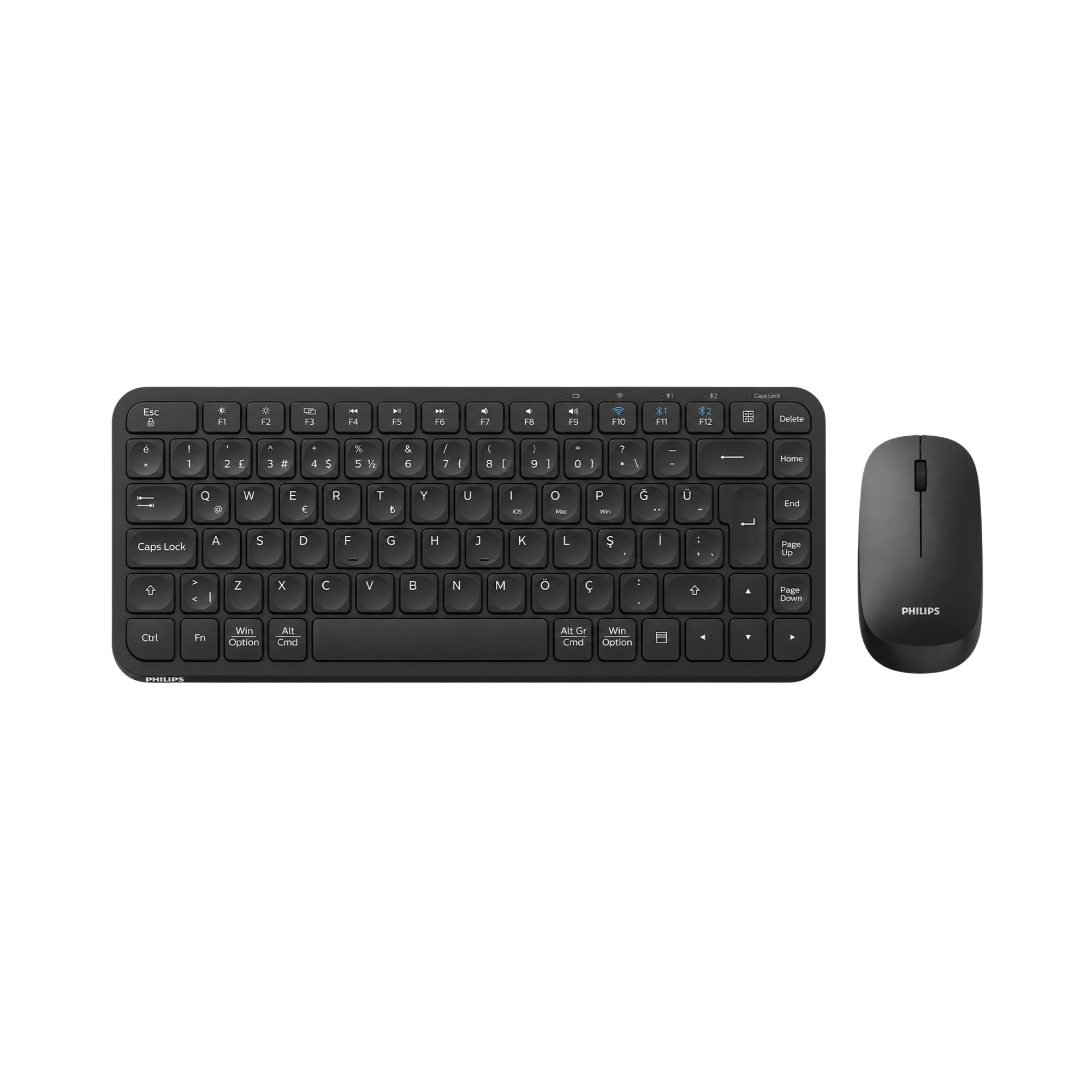Philips SPT6338BT Bluetooth ve 2.4GHz Kablosuz Türkçe Q Klavye Mouse Seti Siyah