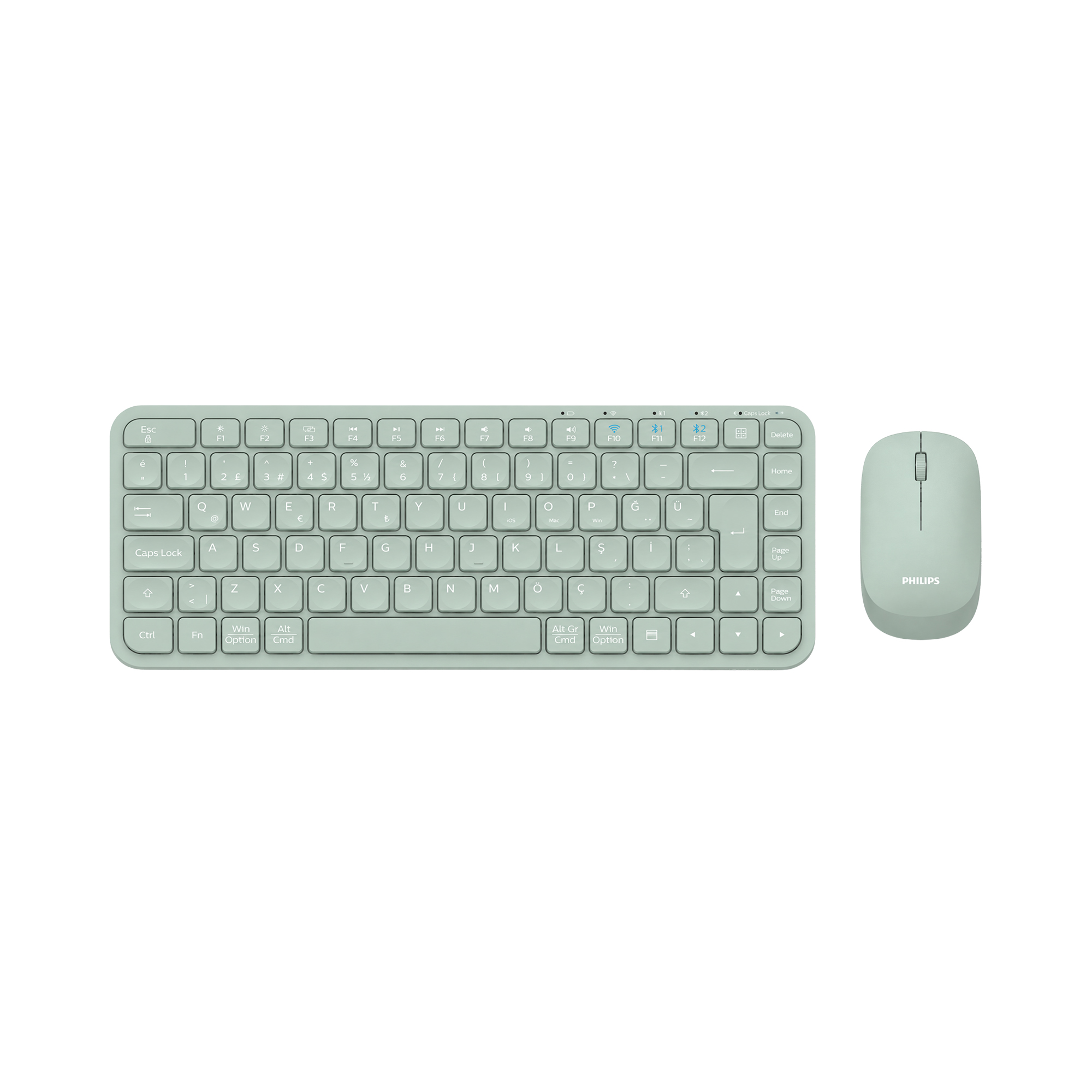 Philips SPT6338BT Bluetooth ve 2.4GHz Kablosuz Türkçe Q Klavye Mouse Seti Yeşil