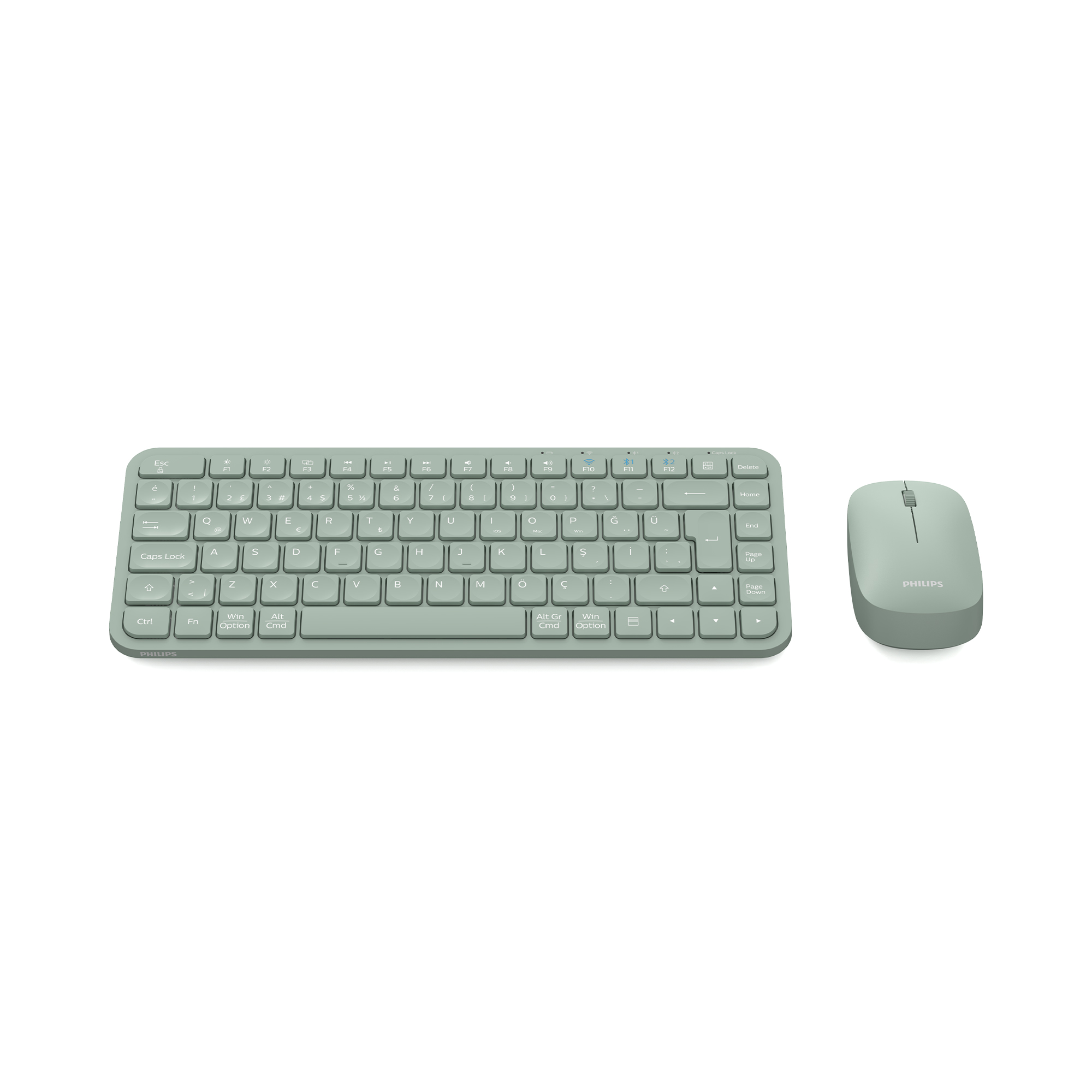 Philips SPT6338BT Bluetooth ve 2.4GHz Kablosuz Türkçe Q Klavye Mouse Seti Yeşil - Görsel 2