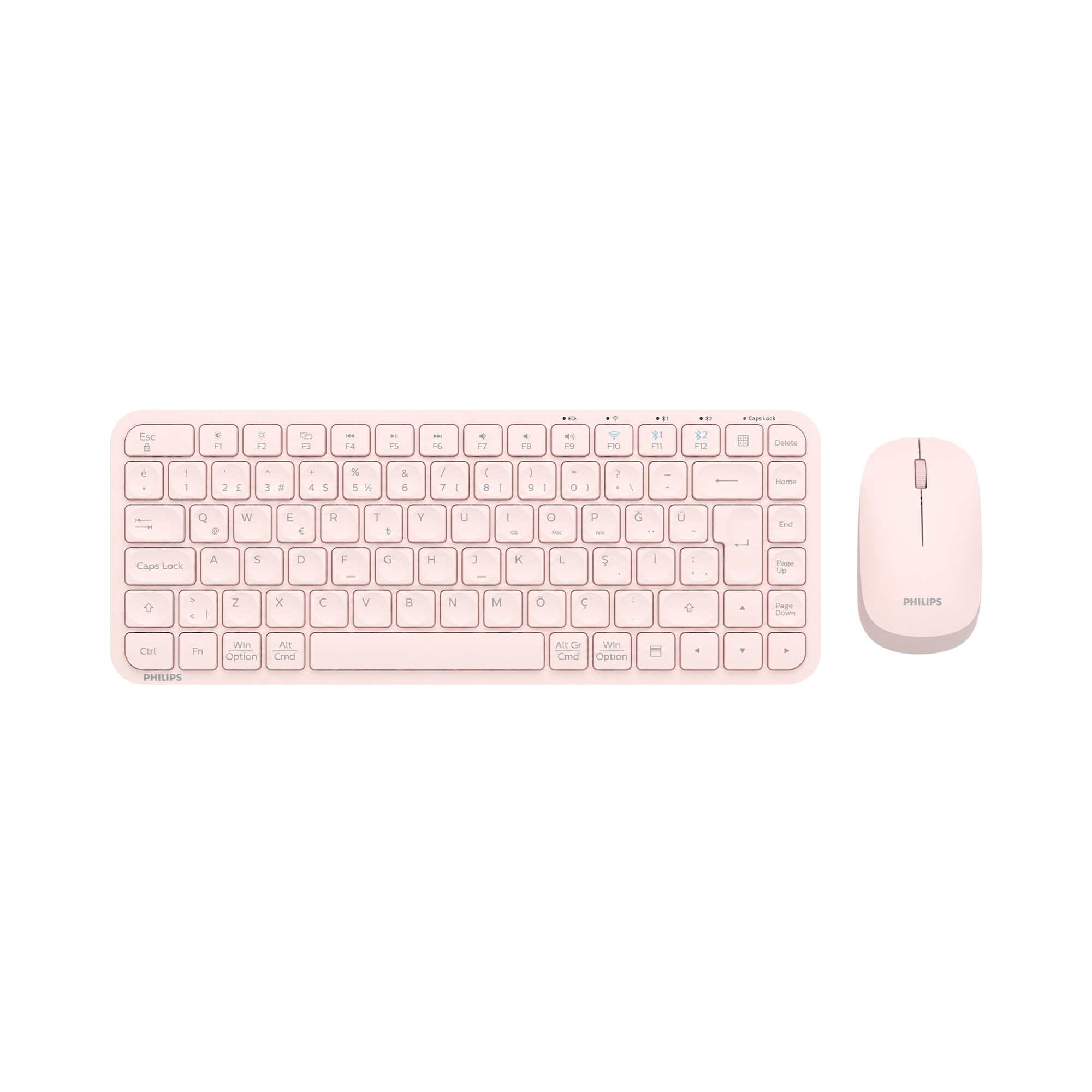 Philips SPT6338BT Bluetooth ve 2.4GHz Kablosuz Türkçe Q Klavye Mouse Seti Pembe