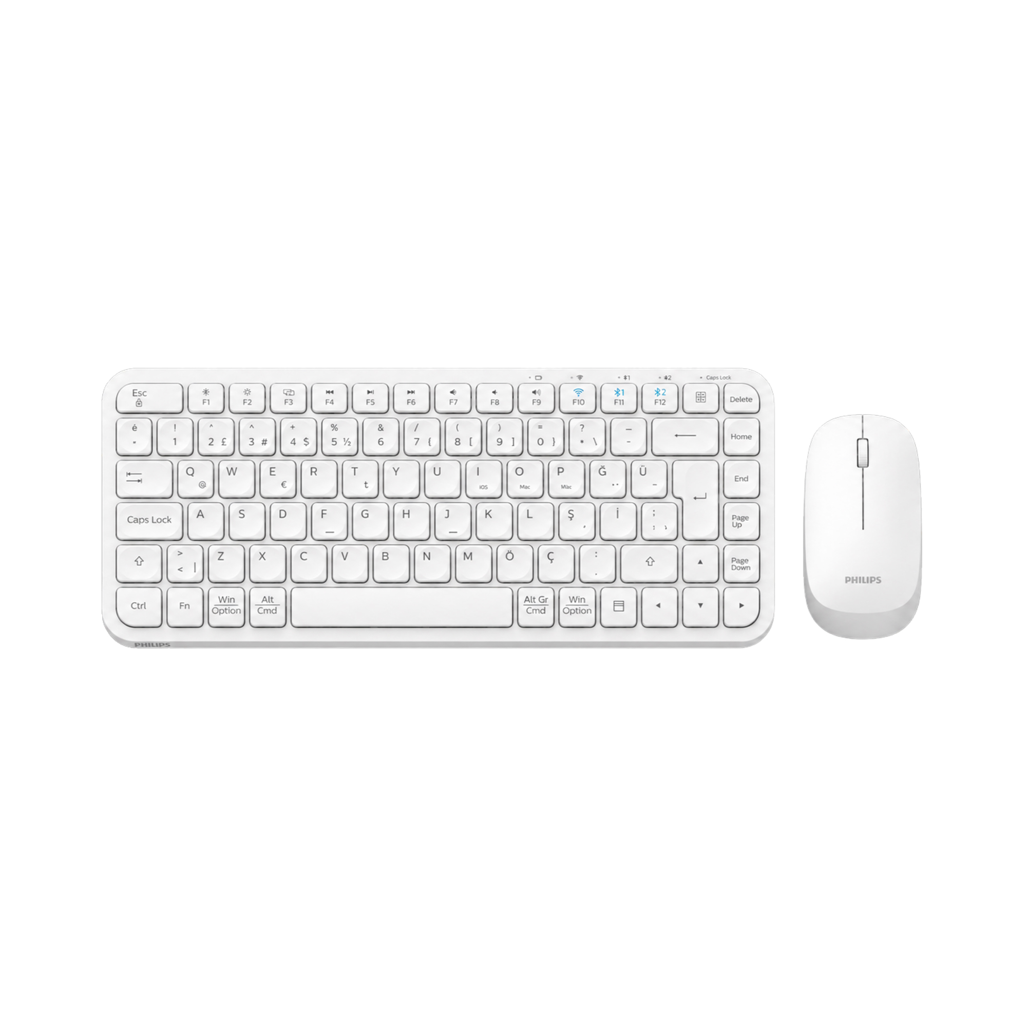 Philips SPT6338BT Bluetooth ve 2.4GHz Kablosuz Türkçe Q Klavye Mouse Seti Beyaz