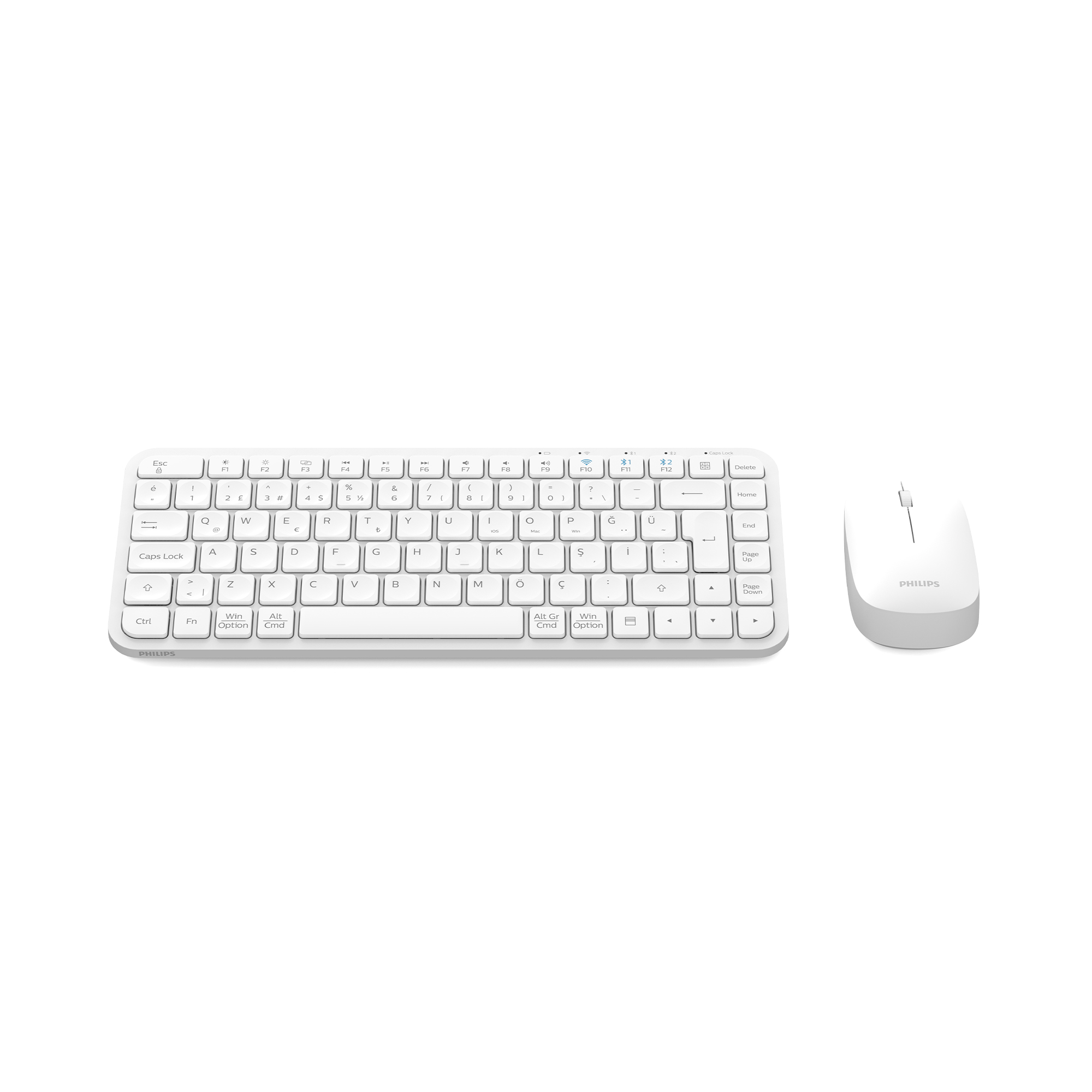 Philips SPT6338BT Bluetooth ve 2.4GHz Kablosuz Türkçe Q Klavye Mouse Seti Beyaz - Görsel 2