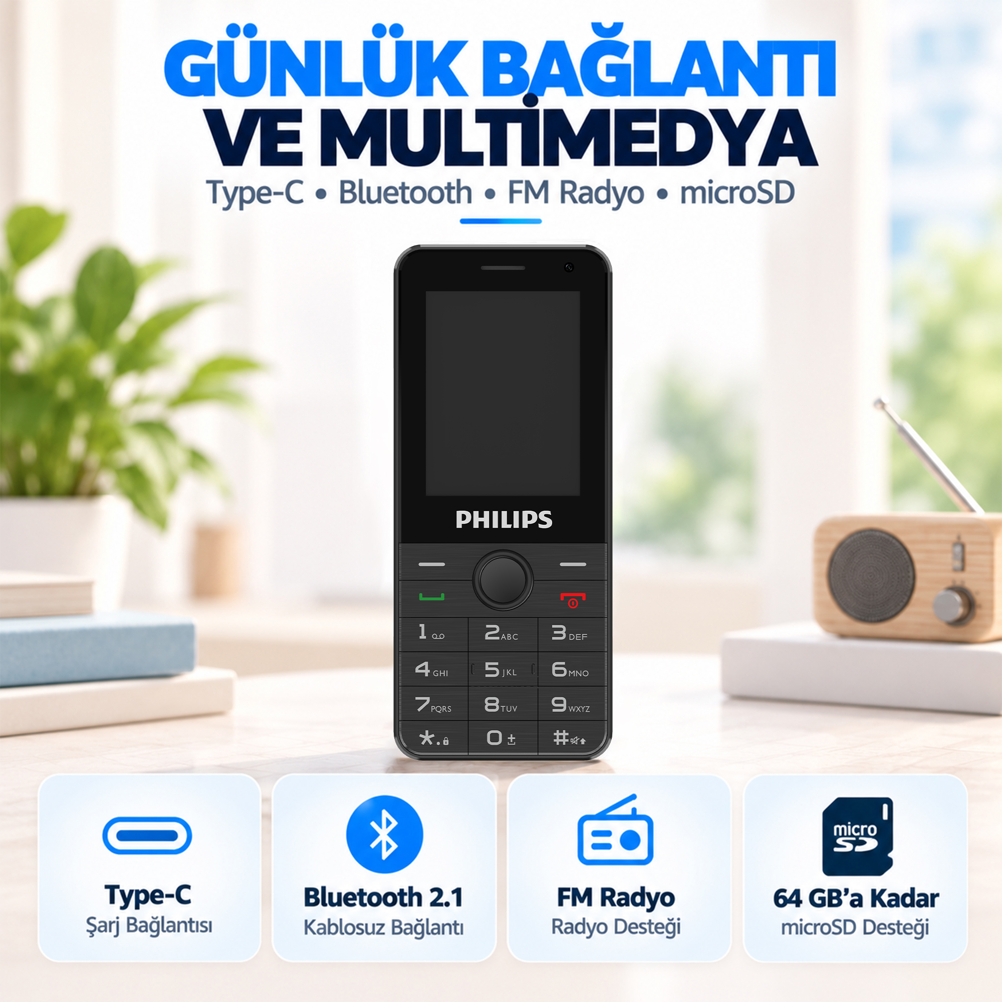 Philips E6808P 4G VoLTE Tuşlu Cep Telefonu 2.4” Ekran 1700mAh Batarya Görüntülü Arama Family Link Asker-Yaşlı-Öğrenci Siyah - Görsel 10
