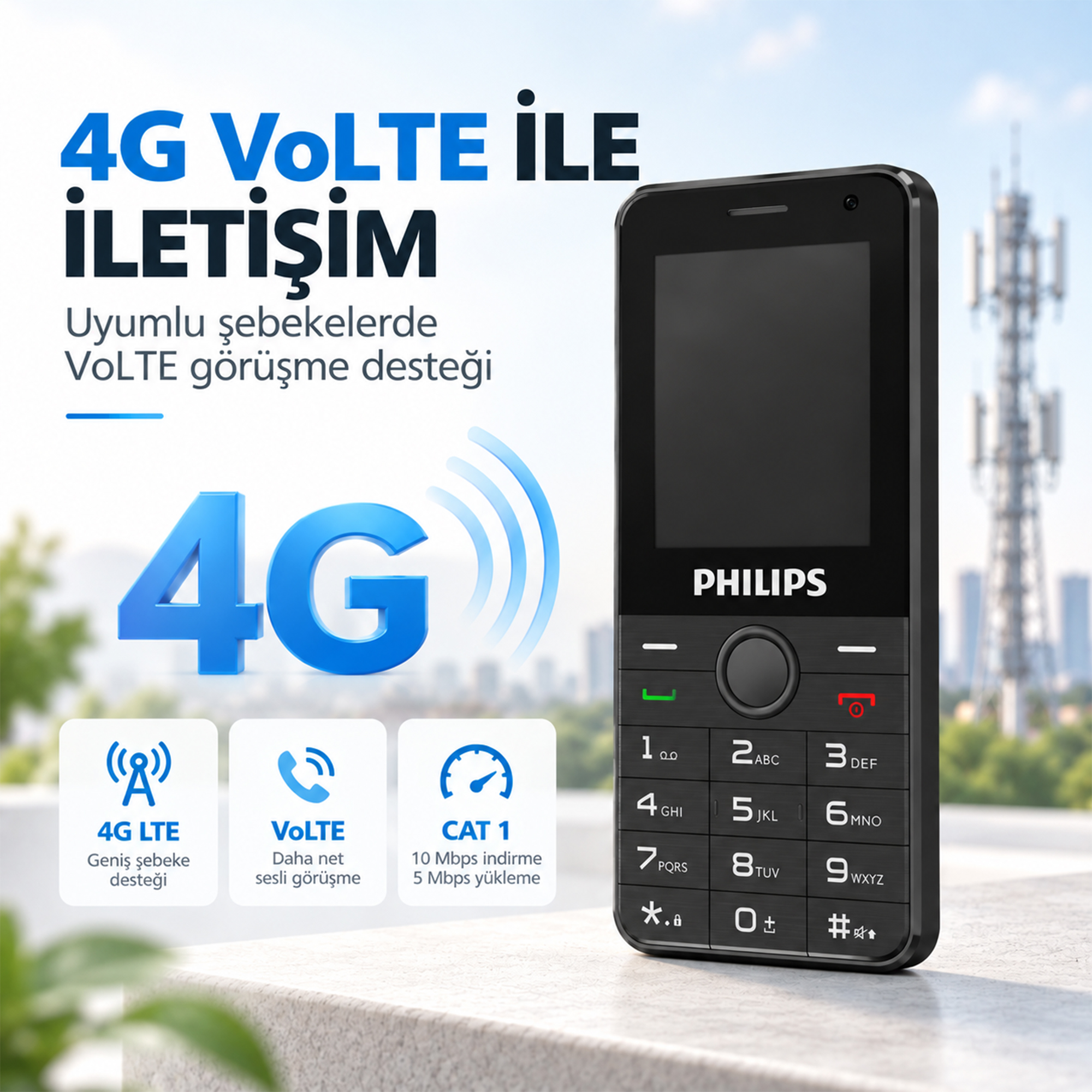 Philips E6808P 4G VoLTE Tuşlu Cep Telefonu 2.4” Ekran 1700mAh Batarya Görüntülü Arama Family Link Asker-Yaşlı-Öğrenci Siyah - Görsel 3
