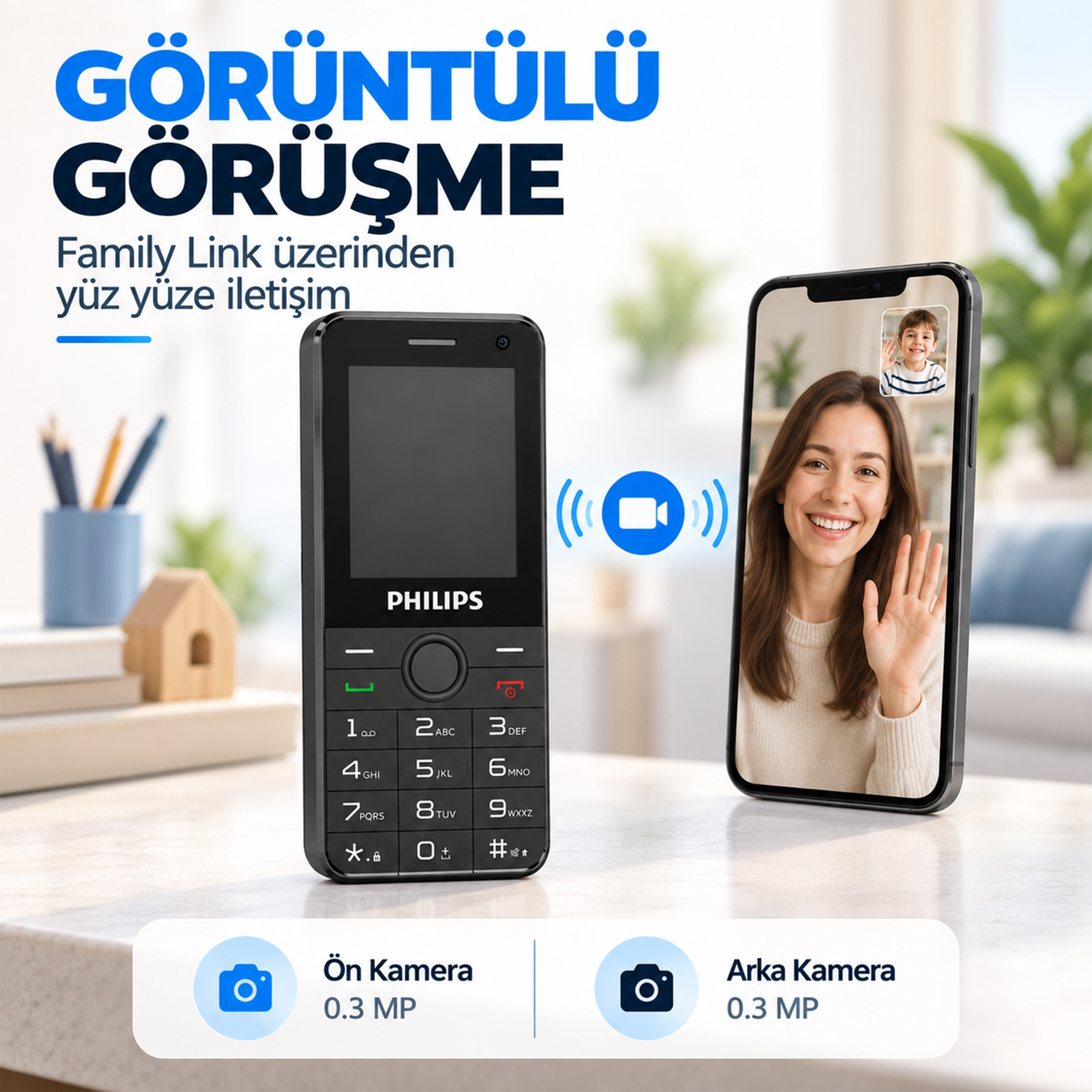 Philips E6808P 4G VoLTE Tuşlu Cep Telefonu 2.4” Ekran 1700mAh Batarya Görüntülü Arama Family Link Asker-Yaşlı-Öğrenci Siyah - Görsel 6