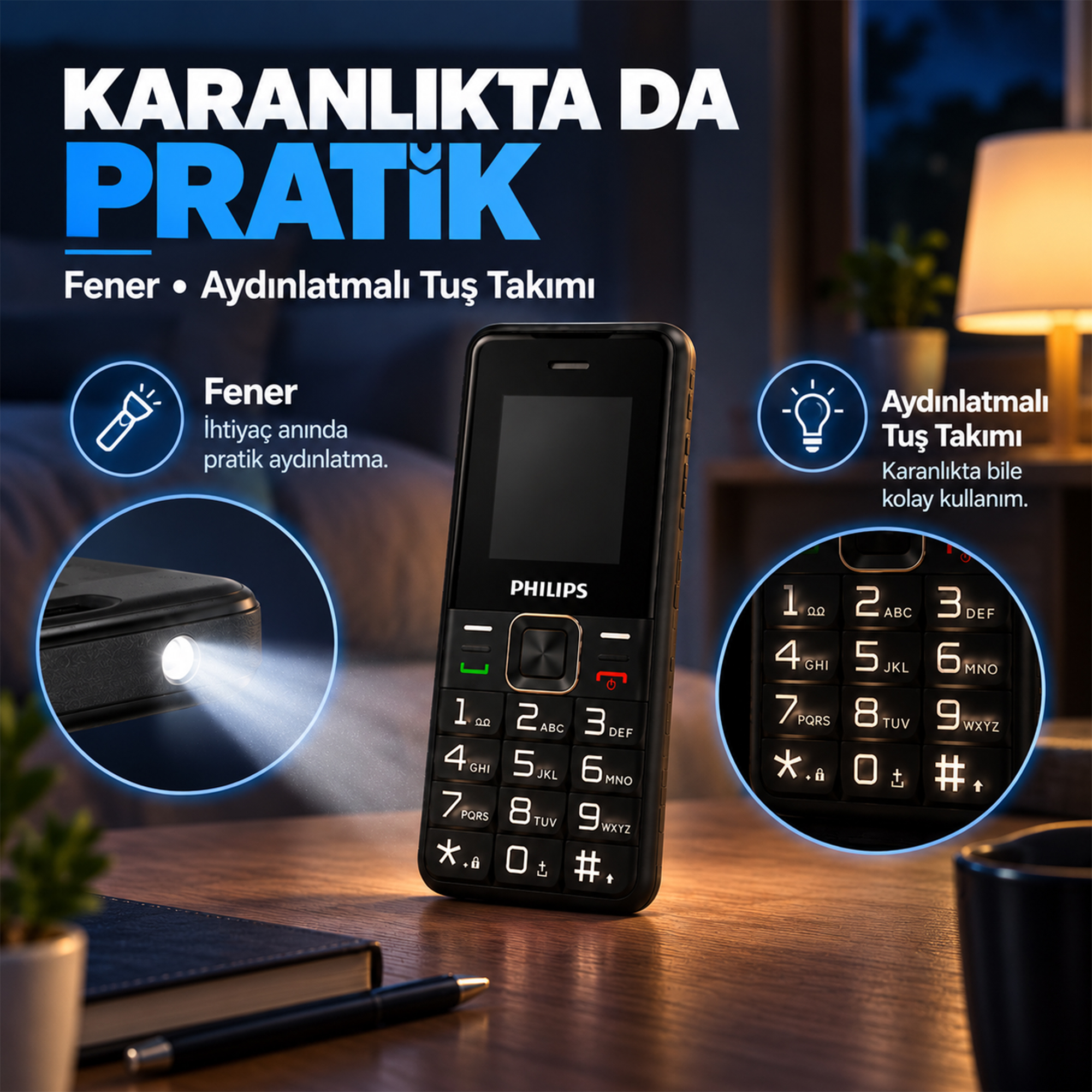 Philips Xenium E6105 4G Tuşlu Cep Telefonu Çift SIM Kartlı 1000 mAh Type-C Bluetooth FM Radyo Siyah - Görsel 3