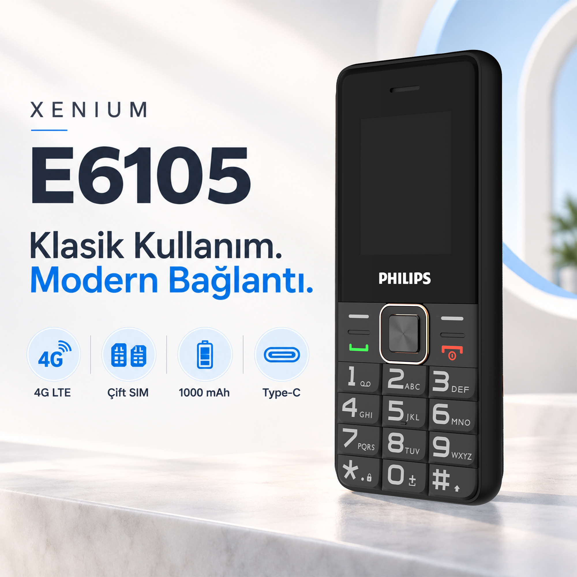 Philips Xenium E6105 4G Tuşlu Cep Telefonu Çift SIM Kartlı 1000 mAh Type-C Bluetooth FM Radyo Siyah - Görsel 11