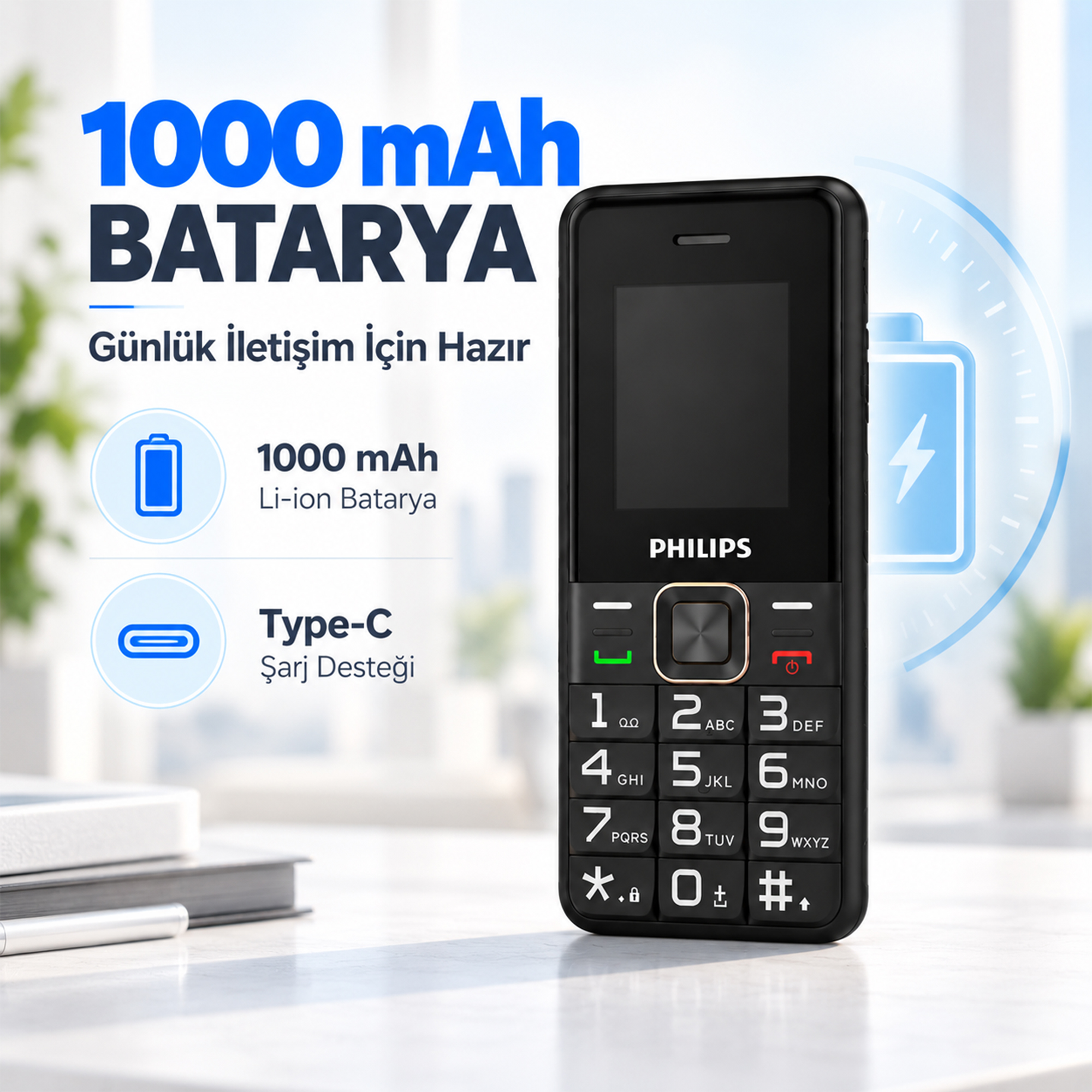 Philips Xenium E6105 4G Tuşlu Cep Telefonu Çift SIM Kartlı 1000 mAh Type-C Bluetooth FM Radyo Siyah - Görsel 7