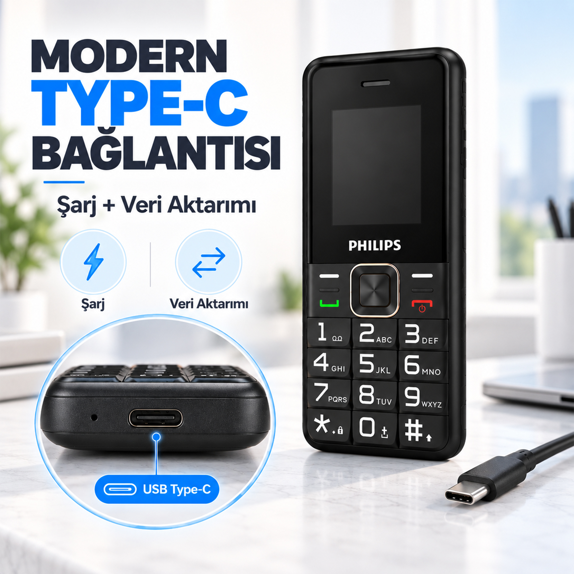 Philips Xenium E6105 4G Tuşlu Cep Telefonu Çift SIM Kartlı 1000 mAh Type-C Bluetooth FM Radyo Siyah - Görsel 6