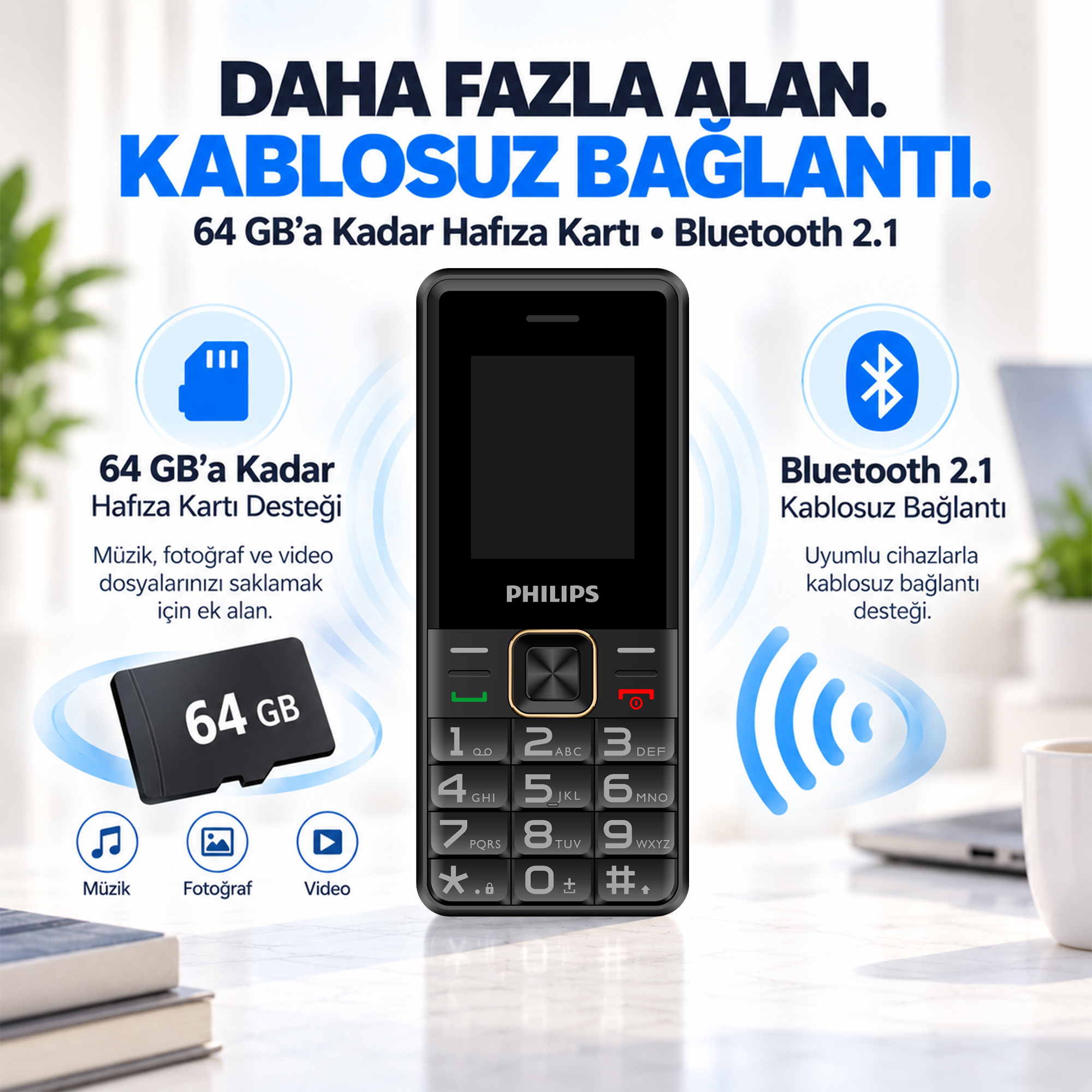 Philips Xenium E6105 4G Tuşlu Cep Telefonu Çift SIM Kartlı 1000 mAh Type-C Bluetooth FM Radyo Siyah - Görsel 4