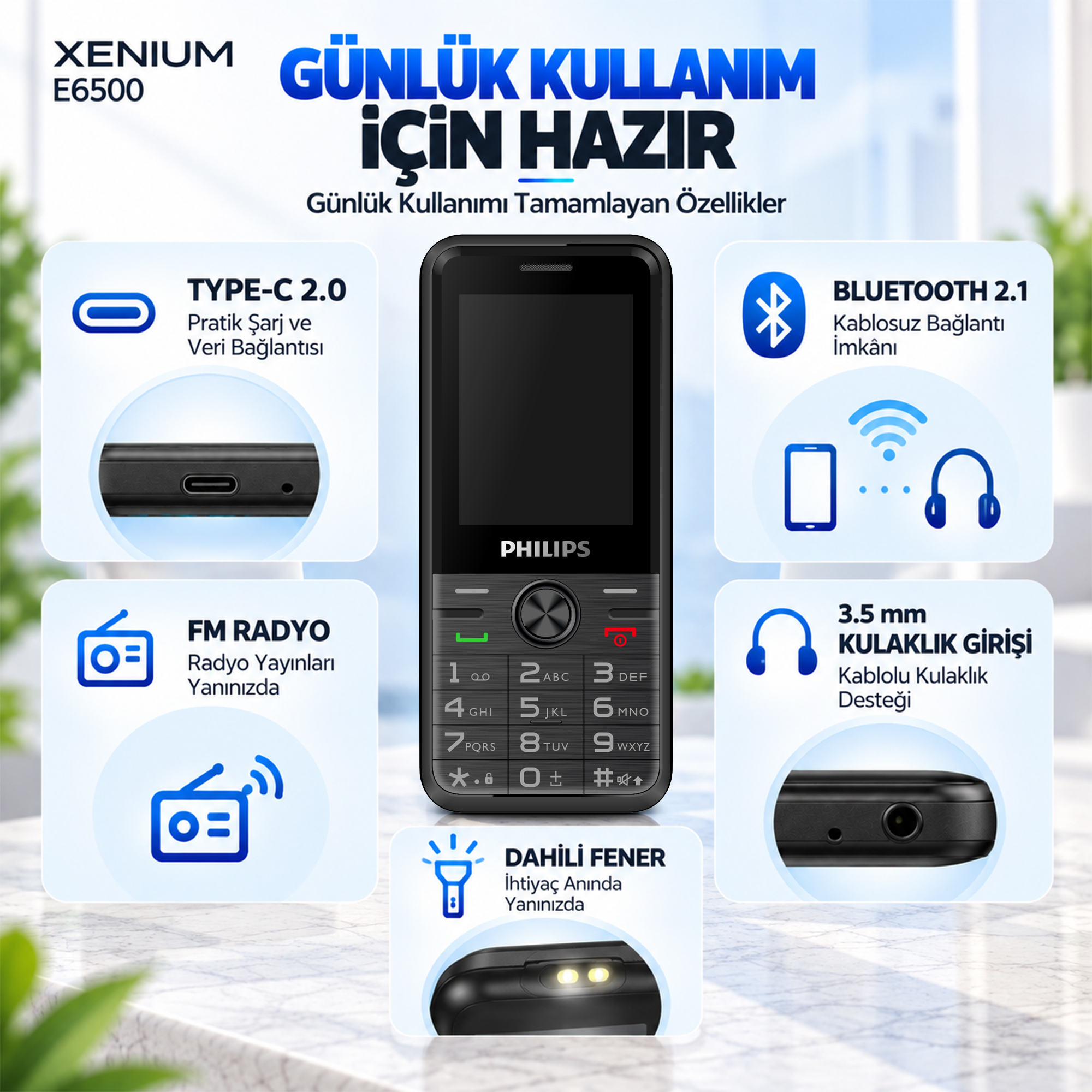 Philips Xenium E6500 4G VoLTE Kameralı Çift SIM 2.4 İnç 1700 mAh Tuşlu Cep Telefonu Siyah - Görsel 10