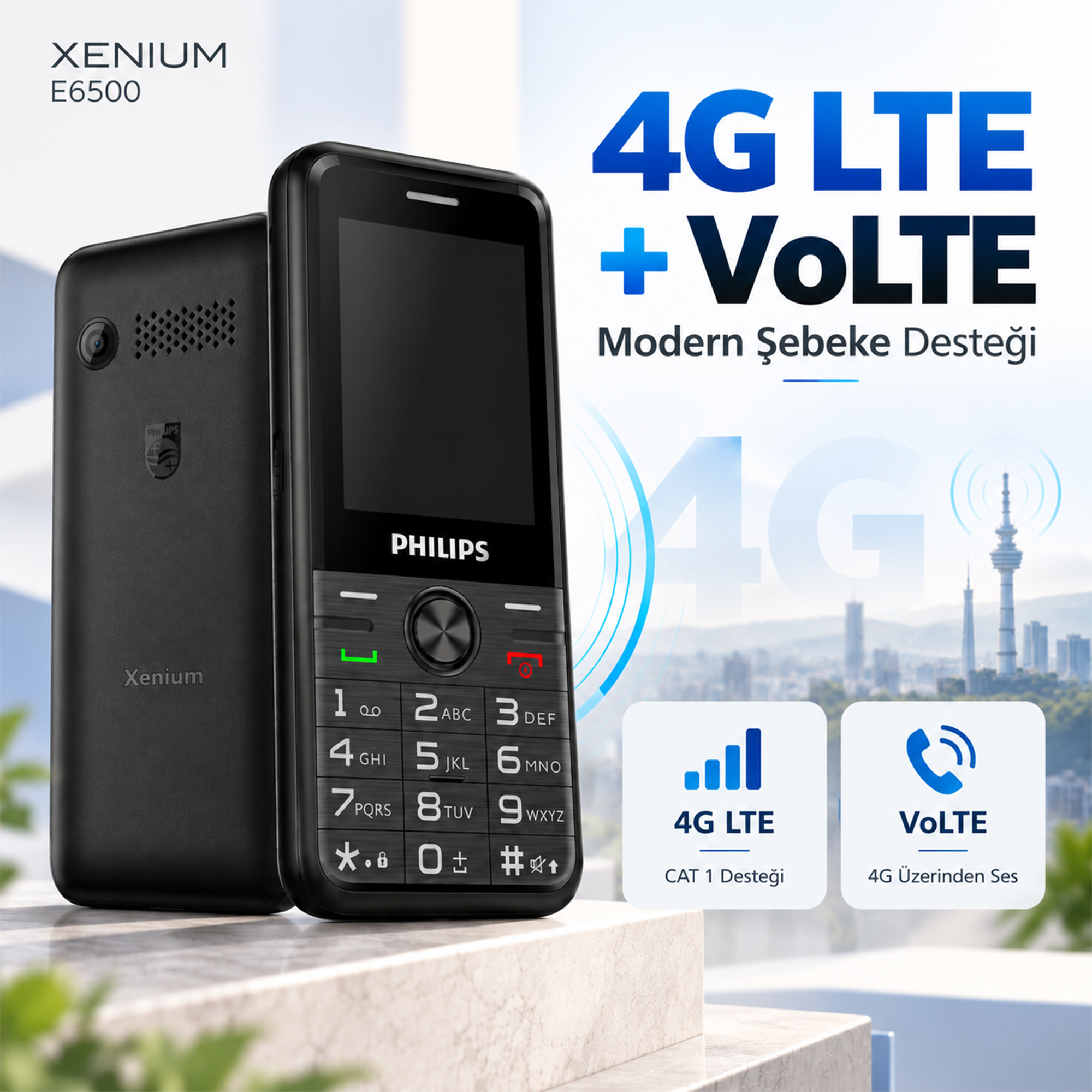 Philips Xenium E6500 4G VoLTE Kameralı Çift SIM 2.4 İnç 1700 mAh Tuşlu Cep Telefonu Siyah - Görsel 3