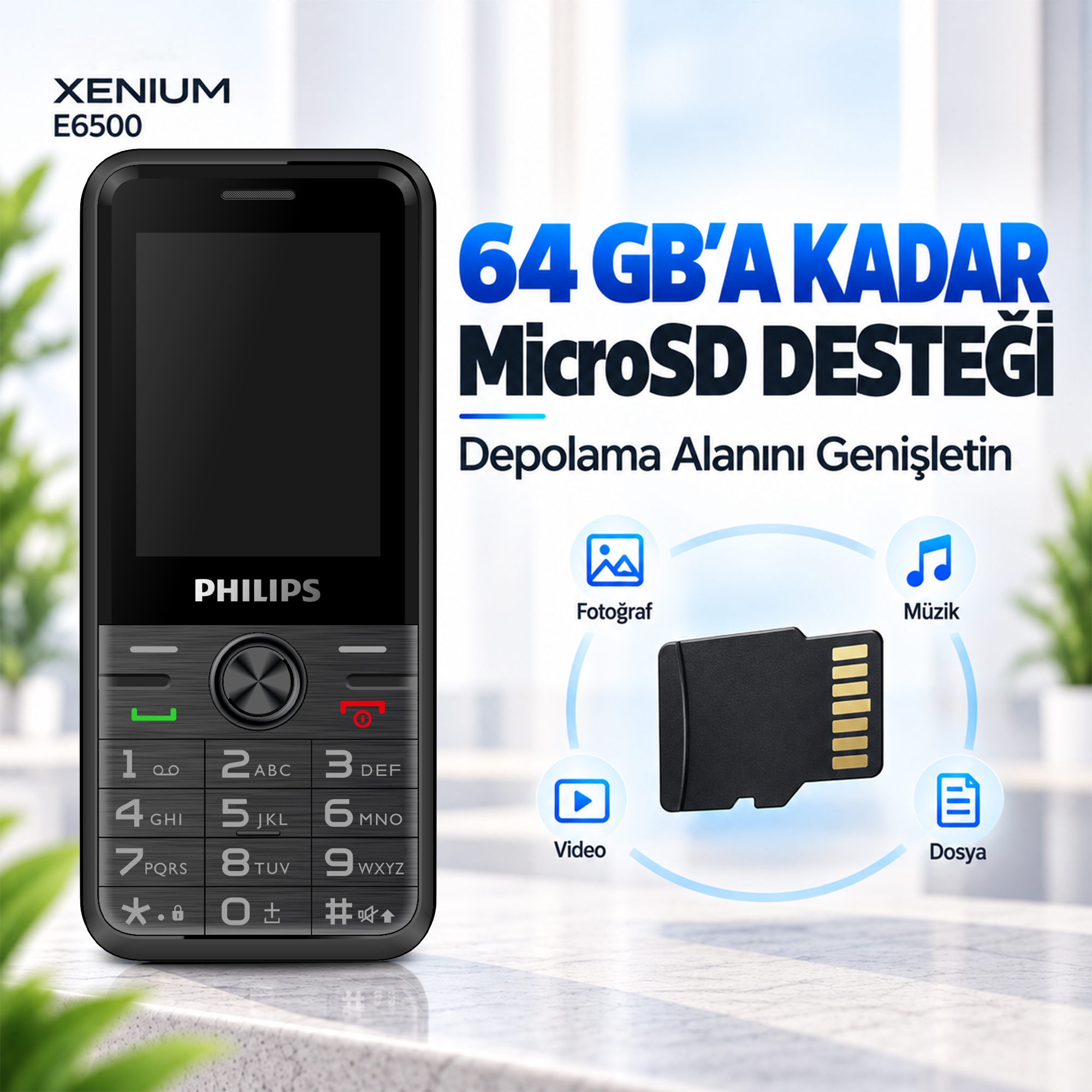 Philips Xenium E6500 4G VoLTE Kameralı Çift SIM 2.4 İnç 1700 mAh Tuşlu Cep Telefonu Siyah - Görsel 9