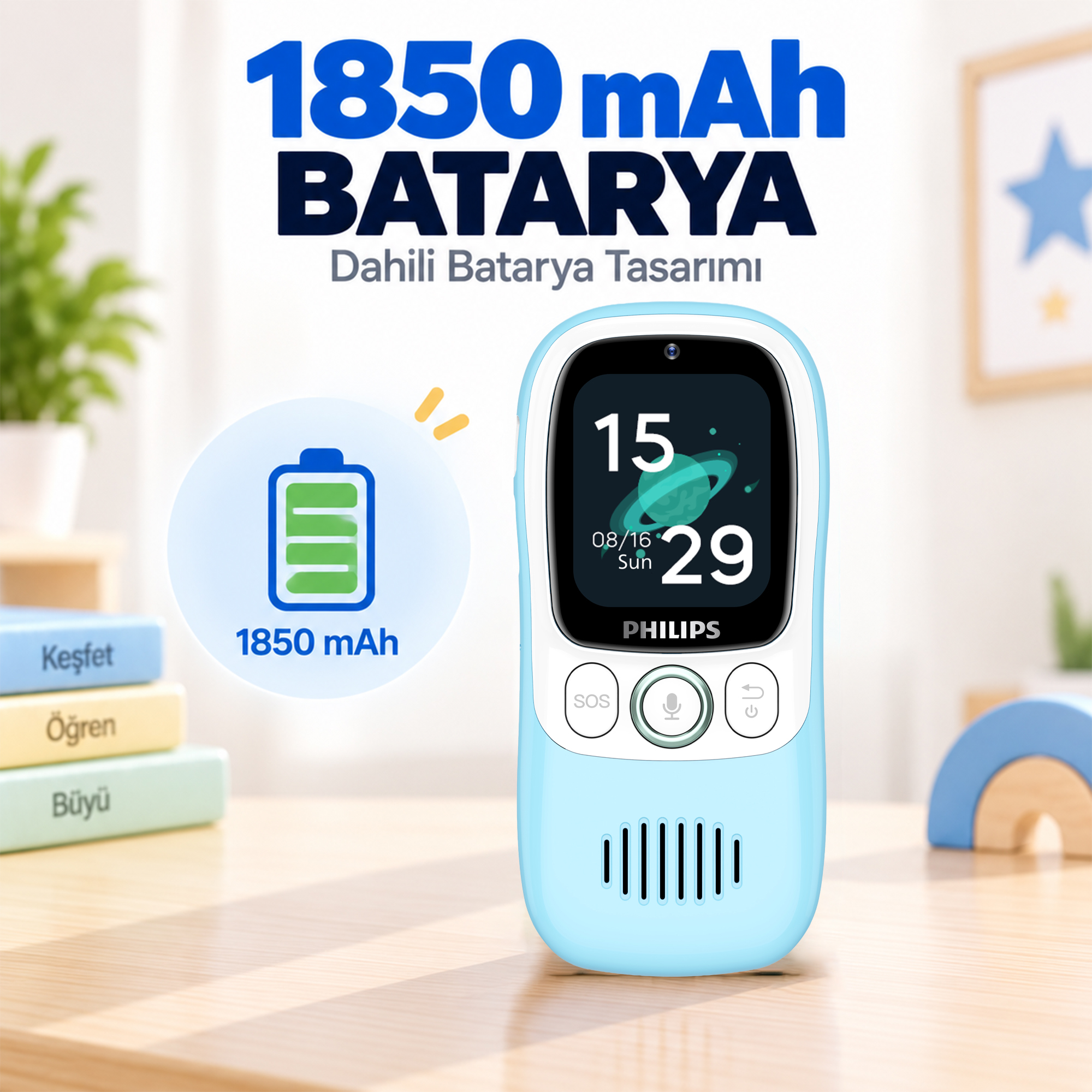 Philips E6802 4G Çocuk Telefonu GPS Konum Takibi Görüntülü Arama SOS Jarvis AI 1.83" Dokunmatik Ekran Mavi - Görsel 10