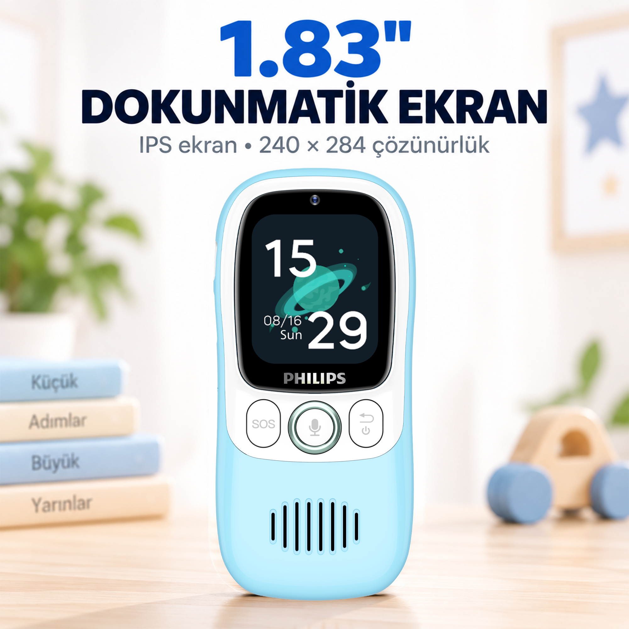 Philips E6802 4G Çocuk Telefonu GPS Konum Takibi Görüntülü Arama SOS Jarvis AI 1.83" Dokunmatik Ekran Mavi - Görsel 3