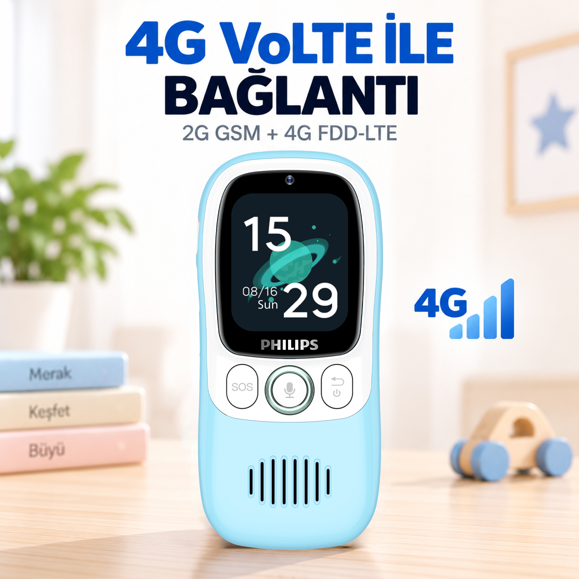 Philips E6802 4G Çocuk Telefonu GPS Konum Takibi Görüntülü Arama SOS Jarvis AI 1.83" Dokunmatik Ekran Mavi - Görsel 4